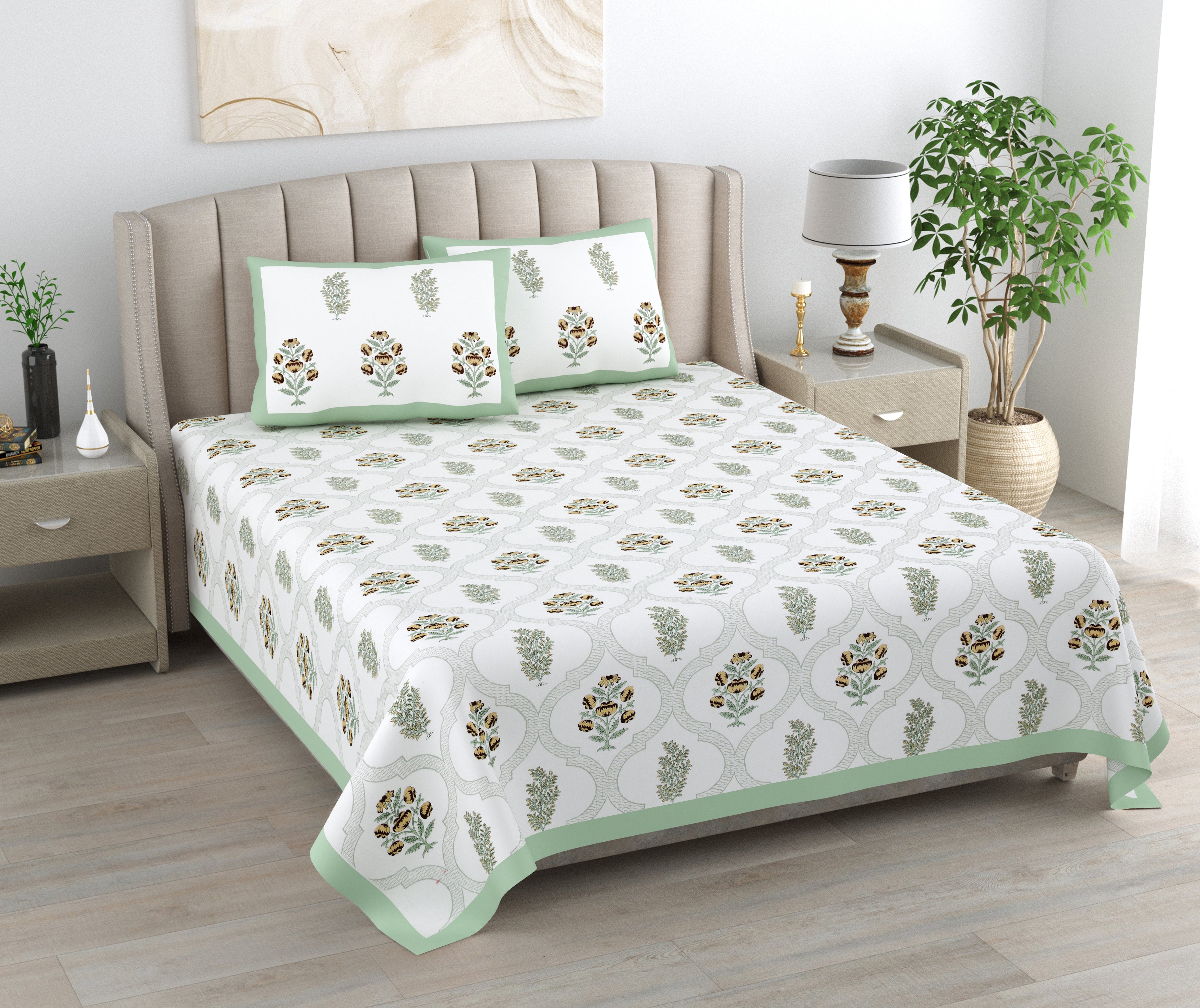 100% Cotton Traditional Floral Printed Bedsheet Multicolor ( Size 100 X 108 )