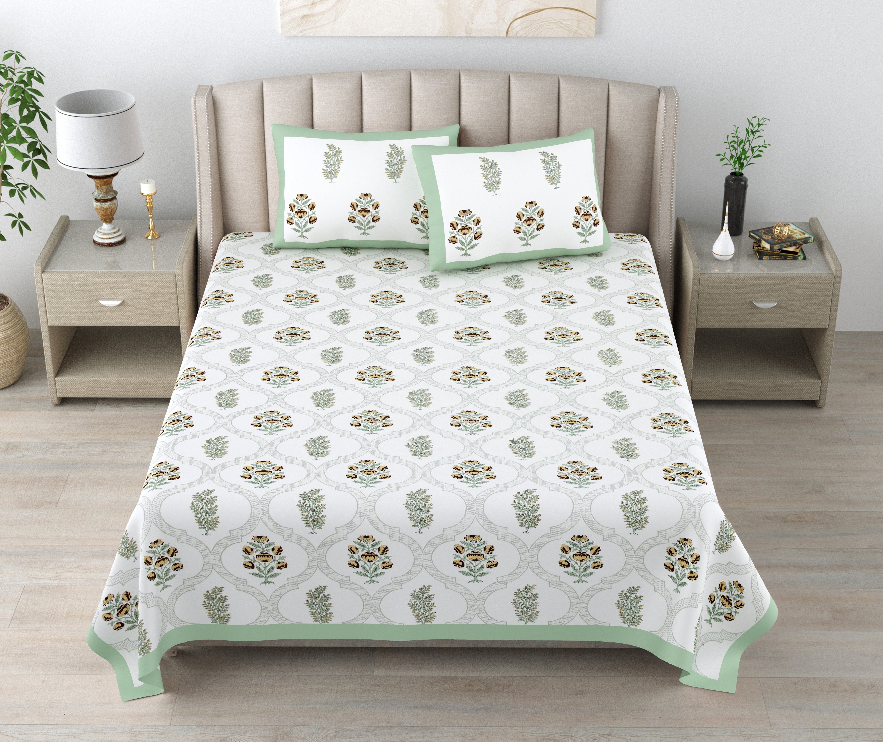 100% Cotton Traditional Floral Printed Bedsheet Multicolor ( Size 100 X 108 )