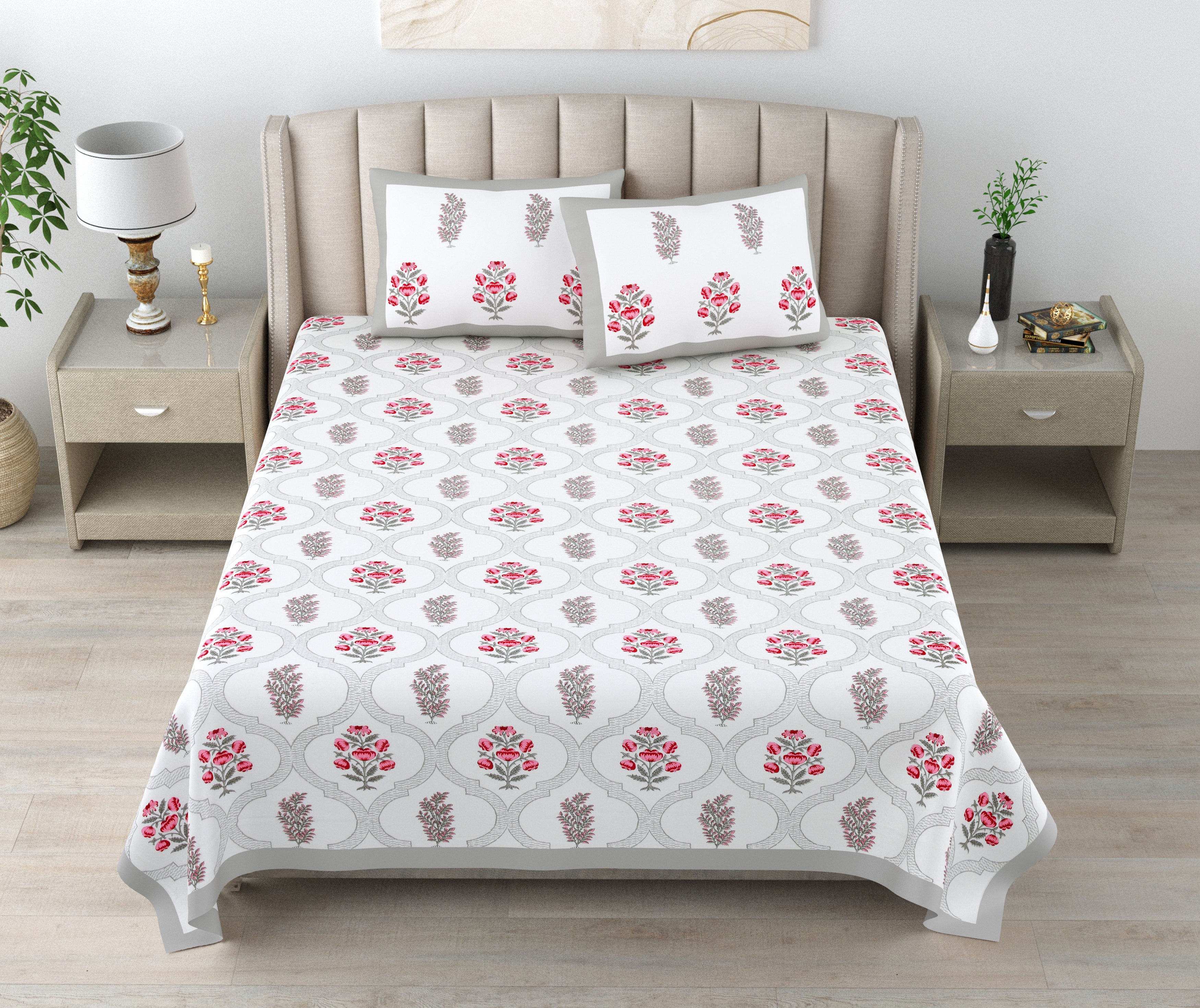 100% Cotton Traditional Floral Printed Bedsheet Multicolor ( Size 100 X 108 )