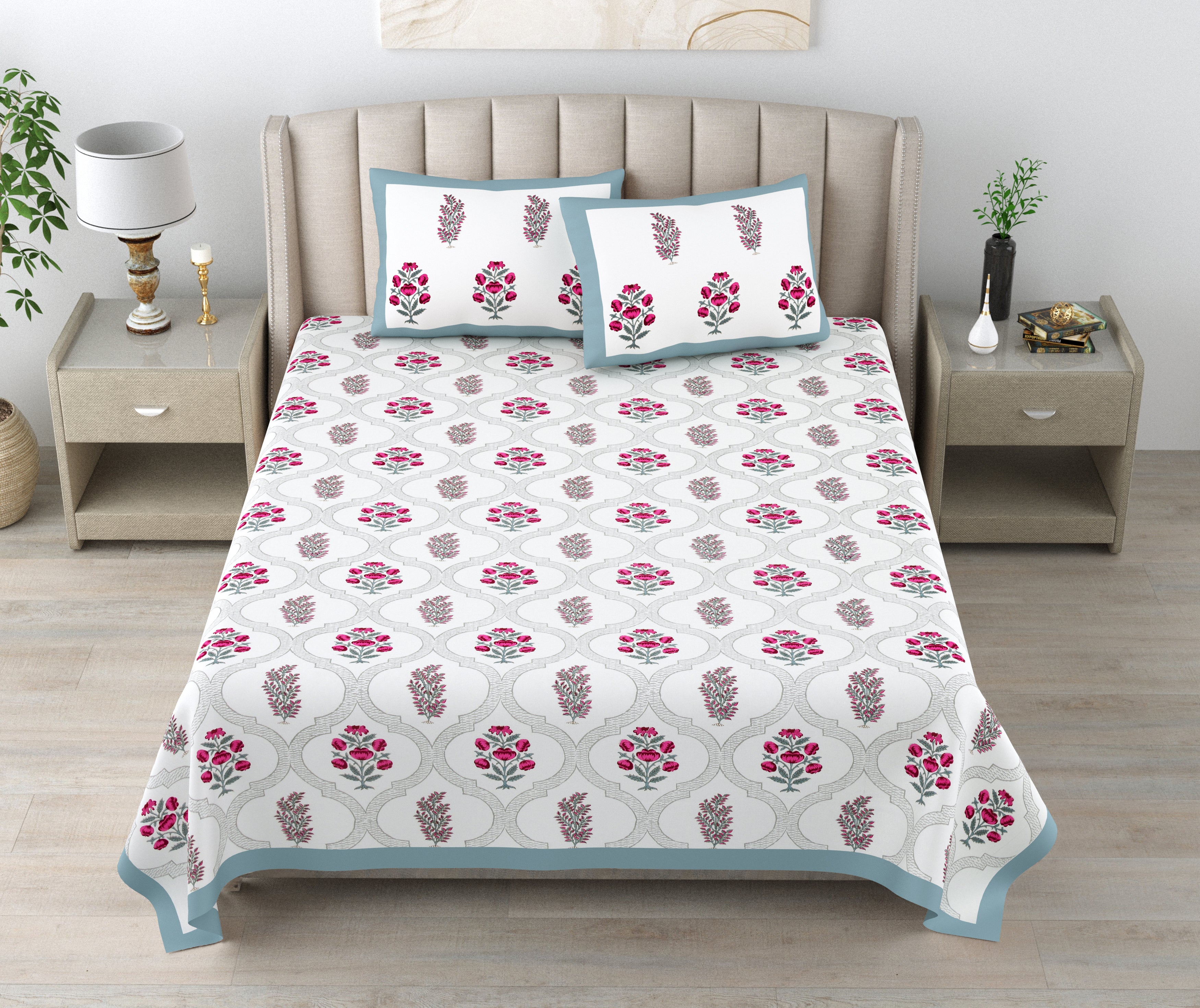 100% Cotton Traditional Floral Printed Bedsheet Multicolor ( Size 100 X 108 )