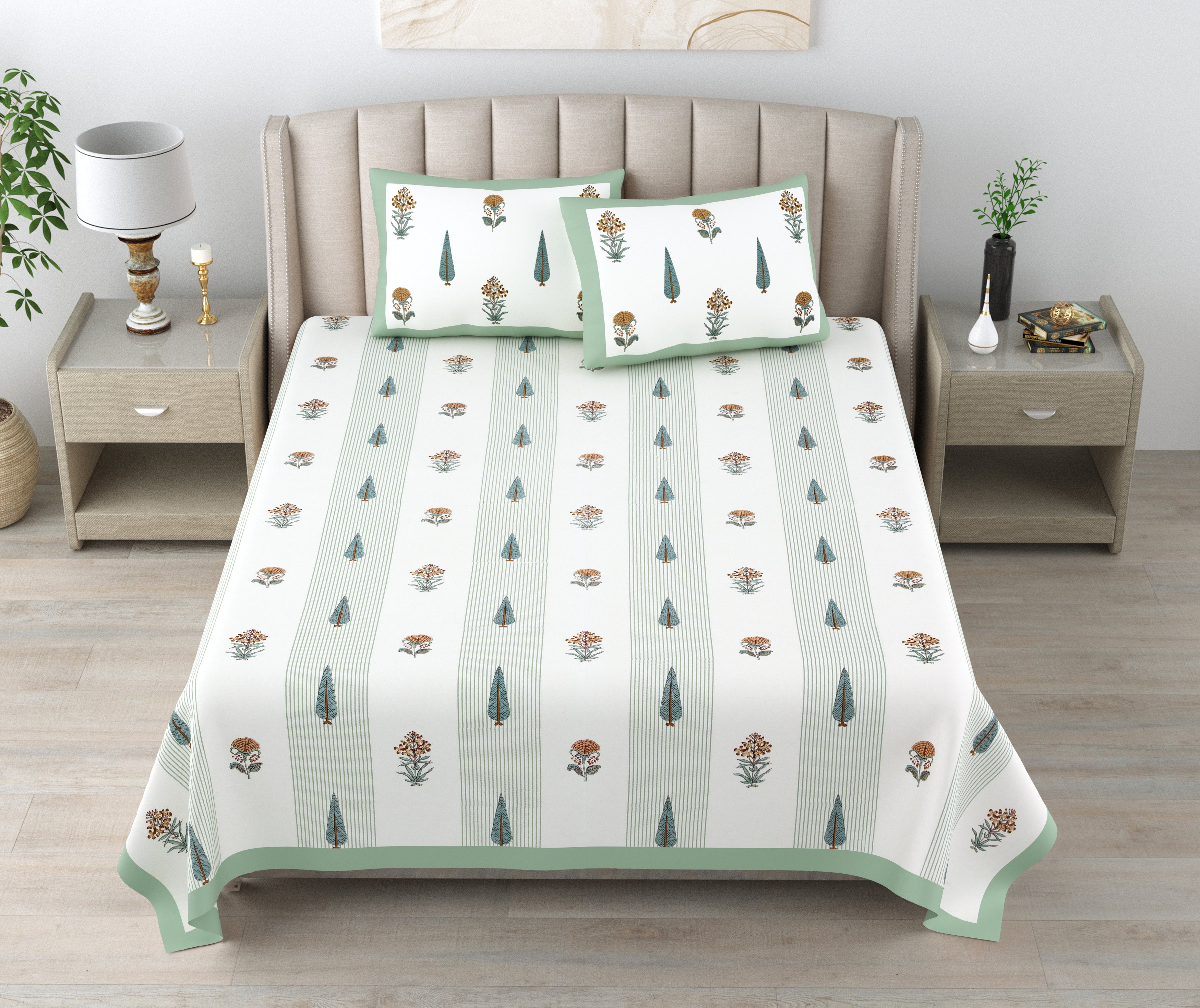 100% Cotton Traditional Floral Printed Bedsheet Multicolor ( Size 100 X 108 )