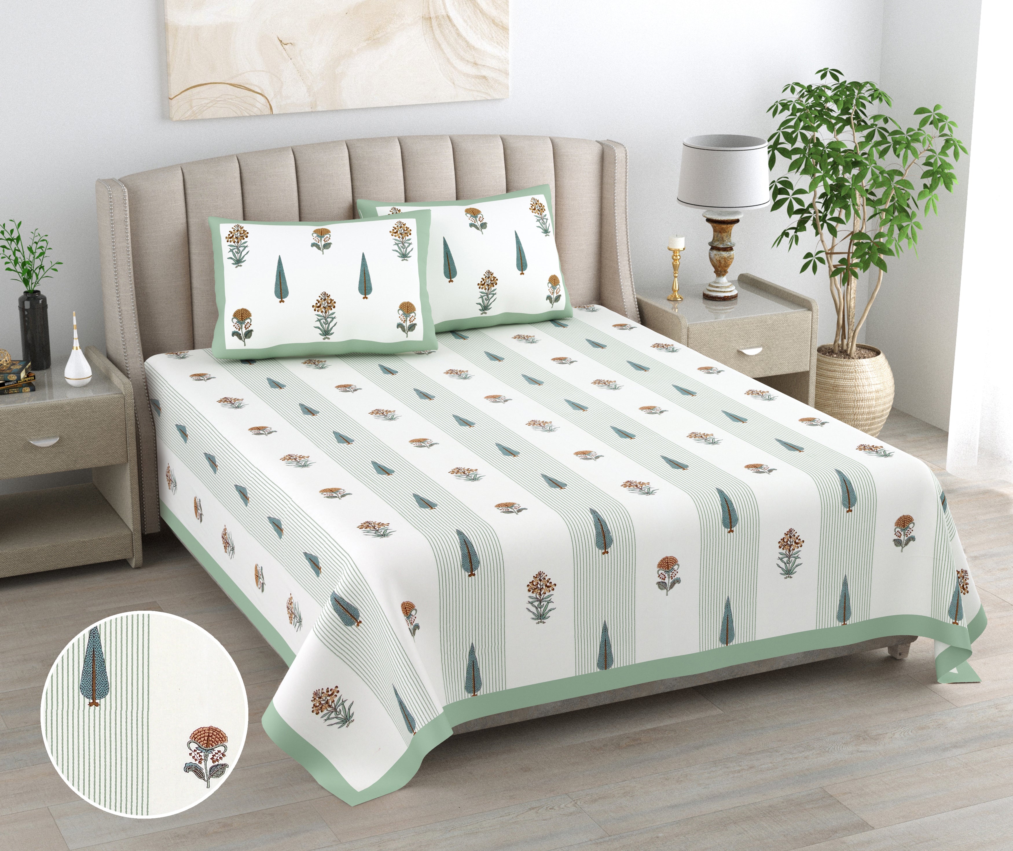 100% Cotton Traditional Floral Printed Bedsheet Multicolor ( Size 100 X 108 )