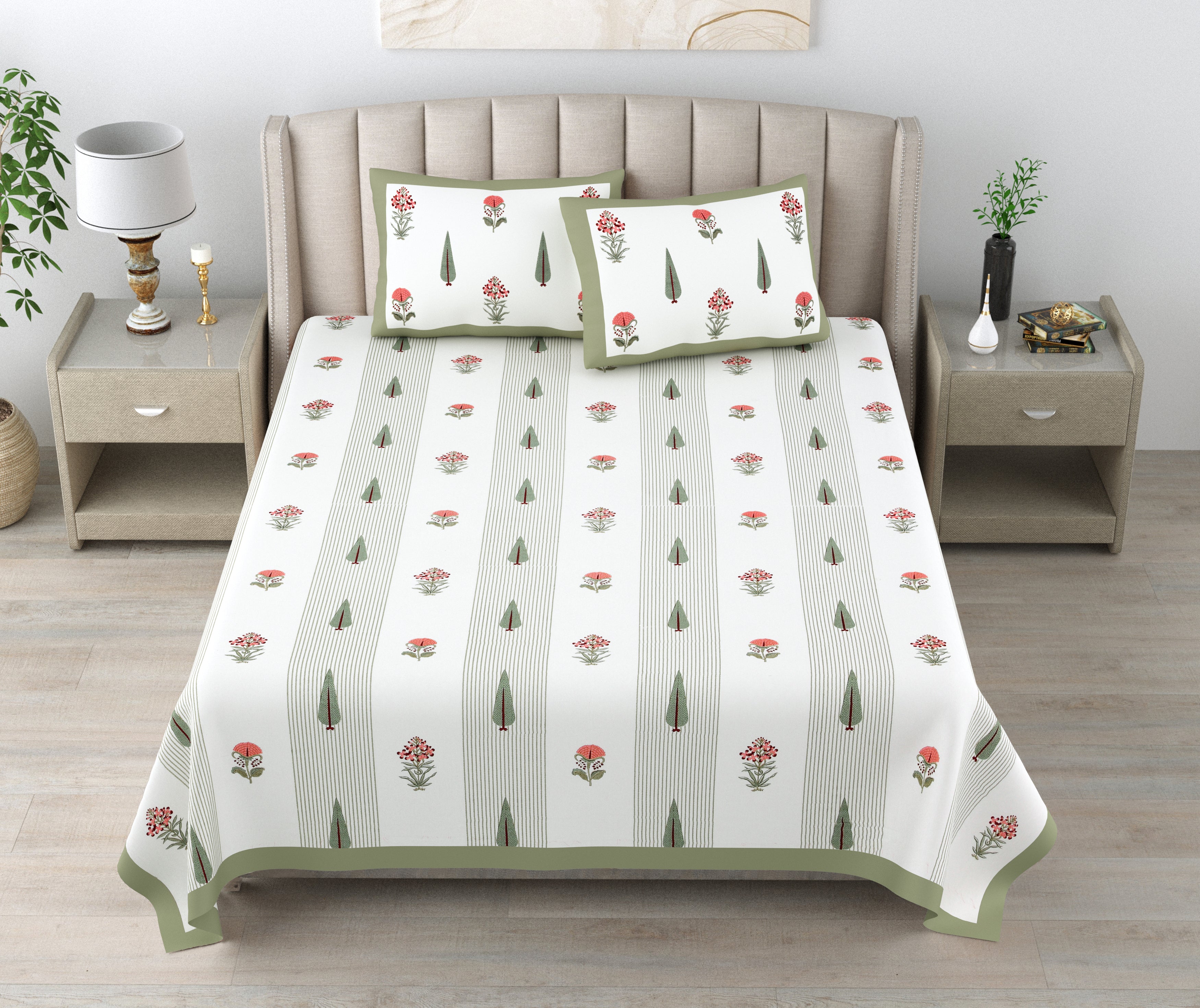 100% Cotton Traditional Floral Printed Bedsheet Multicolor ( Size 100 X 108 )