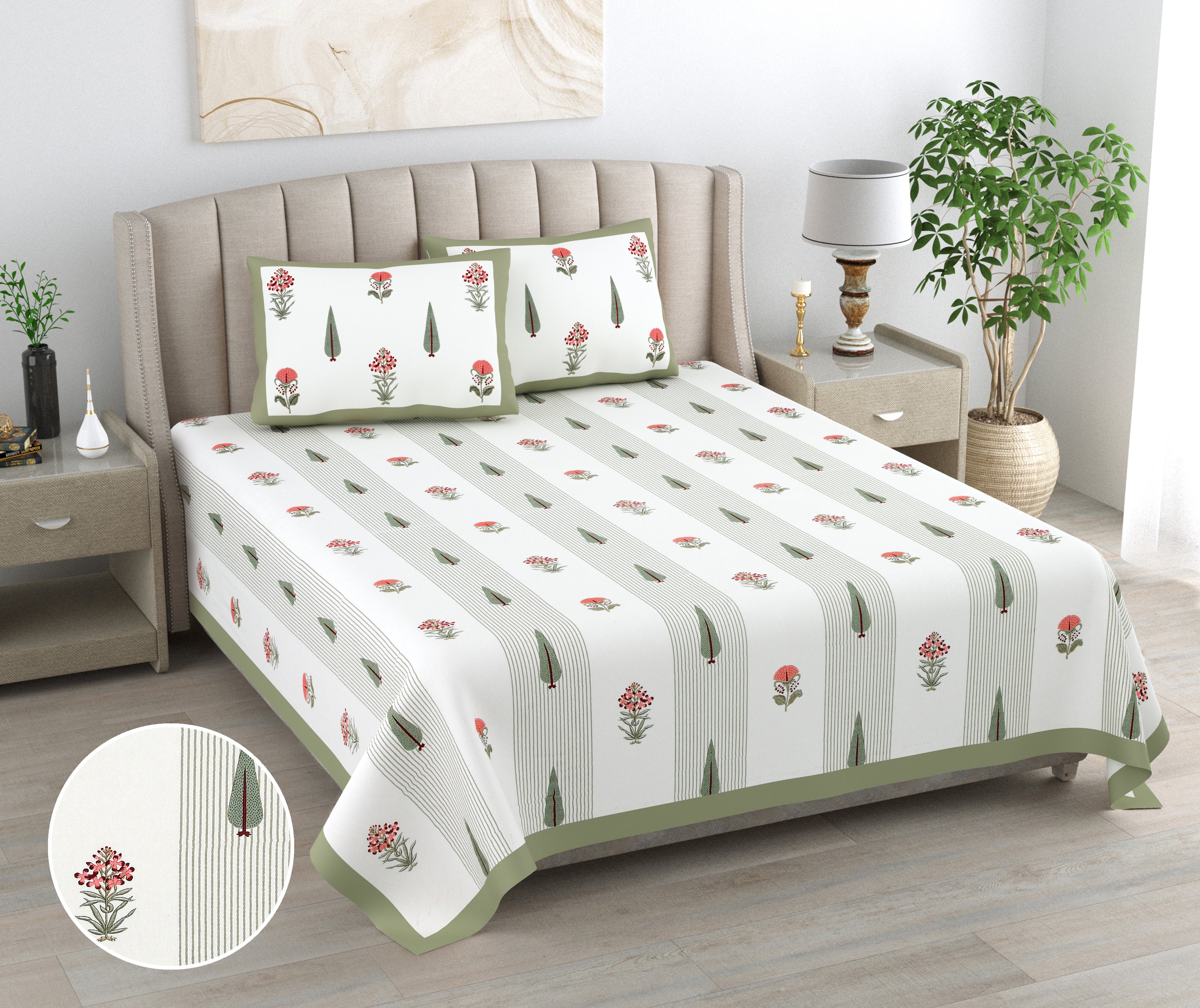 100% Cotton Traditional Floral Printed Bedsheet Multicolor ( Size 100 X 108 )