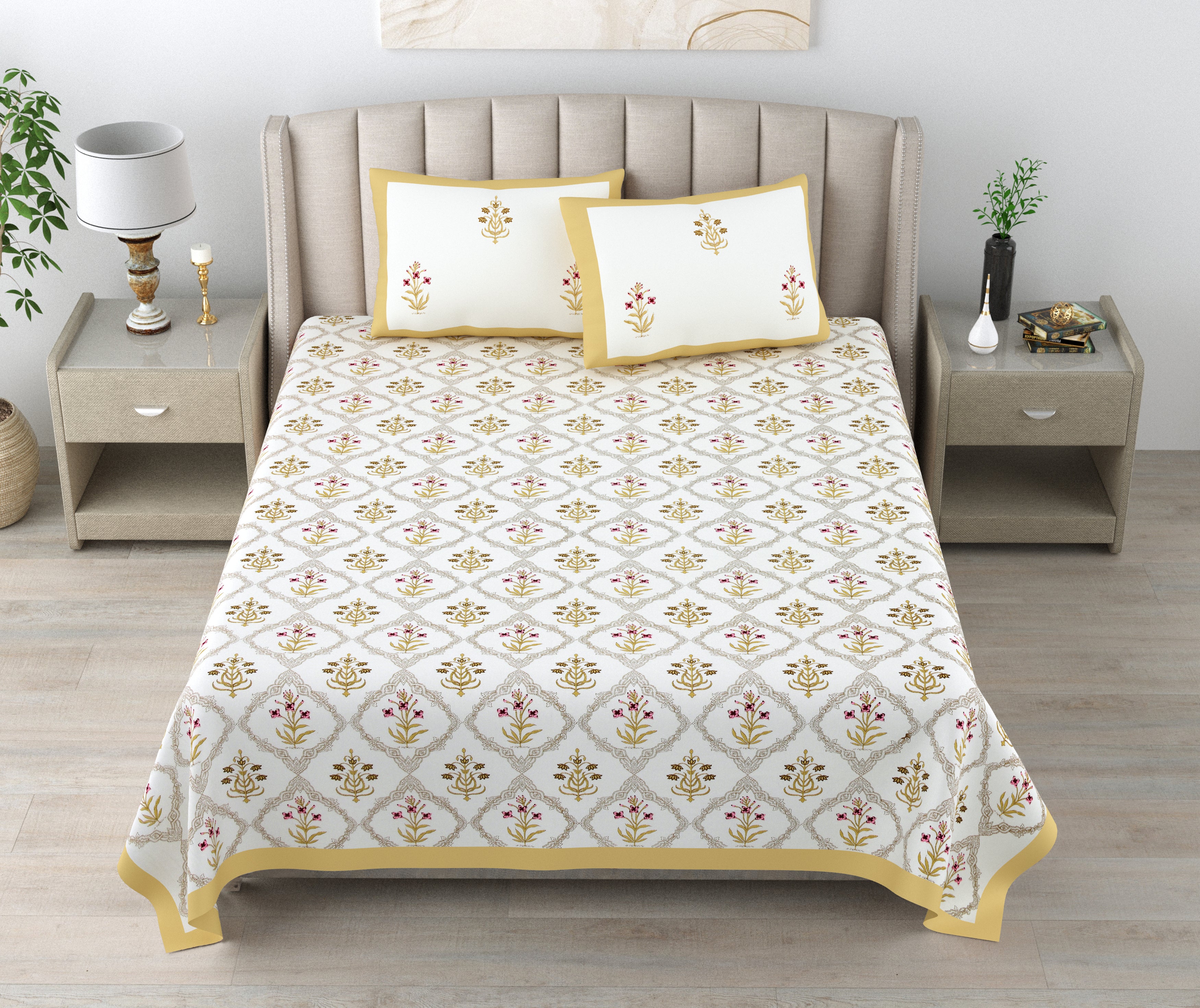 100% Cotton Traditional Floral Printed Bedsheet Multicolor ( Size 100 X 108 )