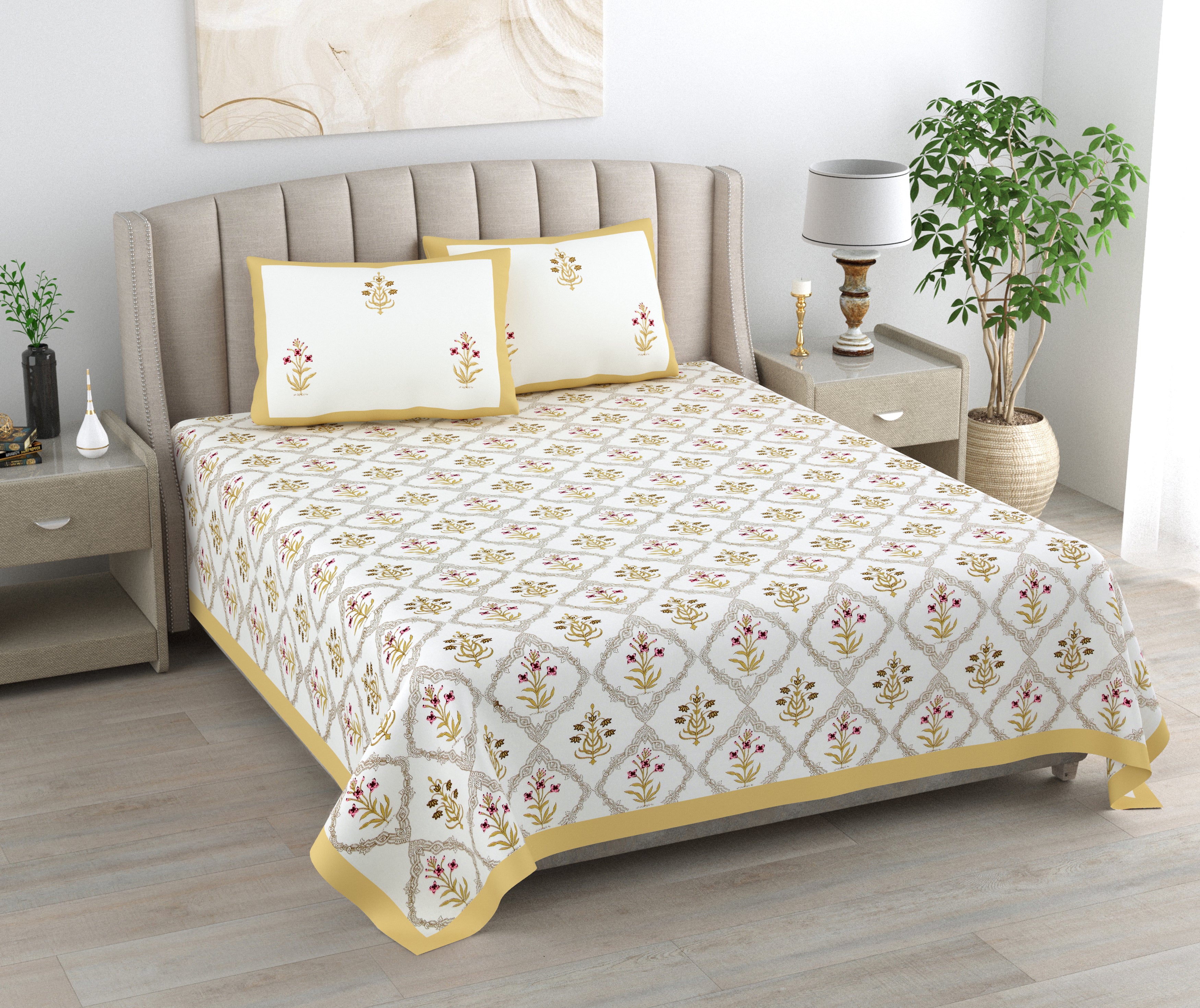 100% Cotton Traditional Floral Printed Bedsheet Multicolor ( Size 100 X 108 )