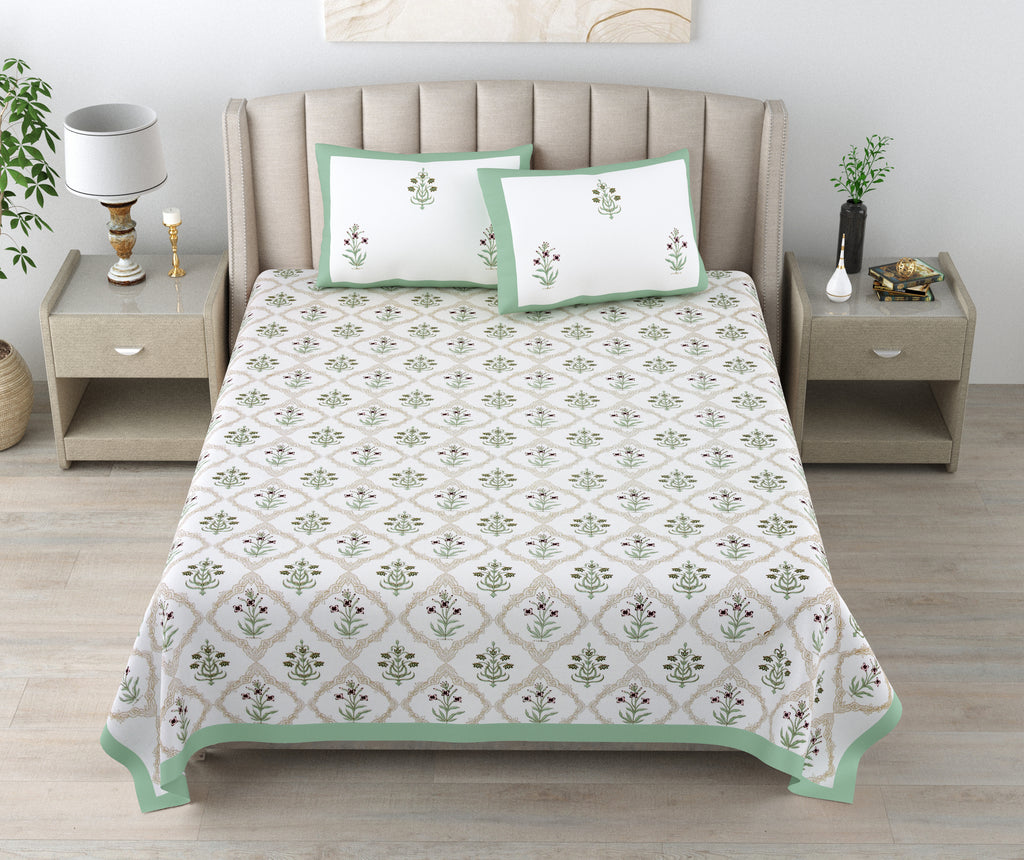 100% Cotton Traditional Floral Printed Bedsheet Multicolor ( Size 100 X 108 )