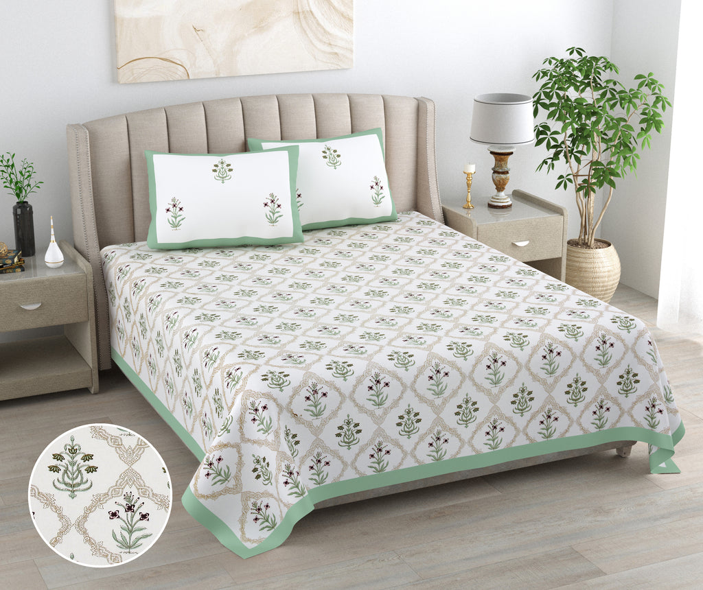 100% Cotton Traditional Floral Printed Bedsheet Multicolor ( Size 100 X 108 )