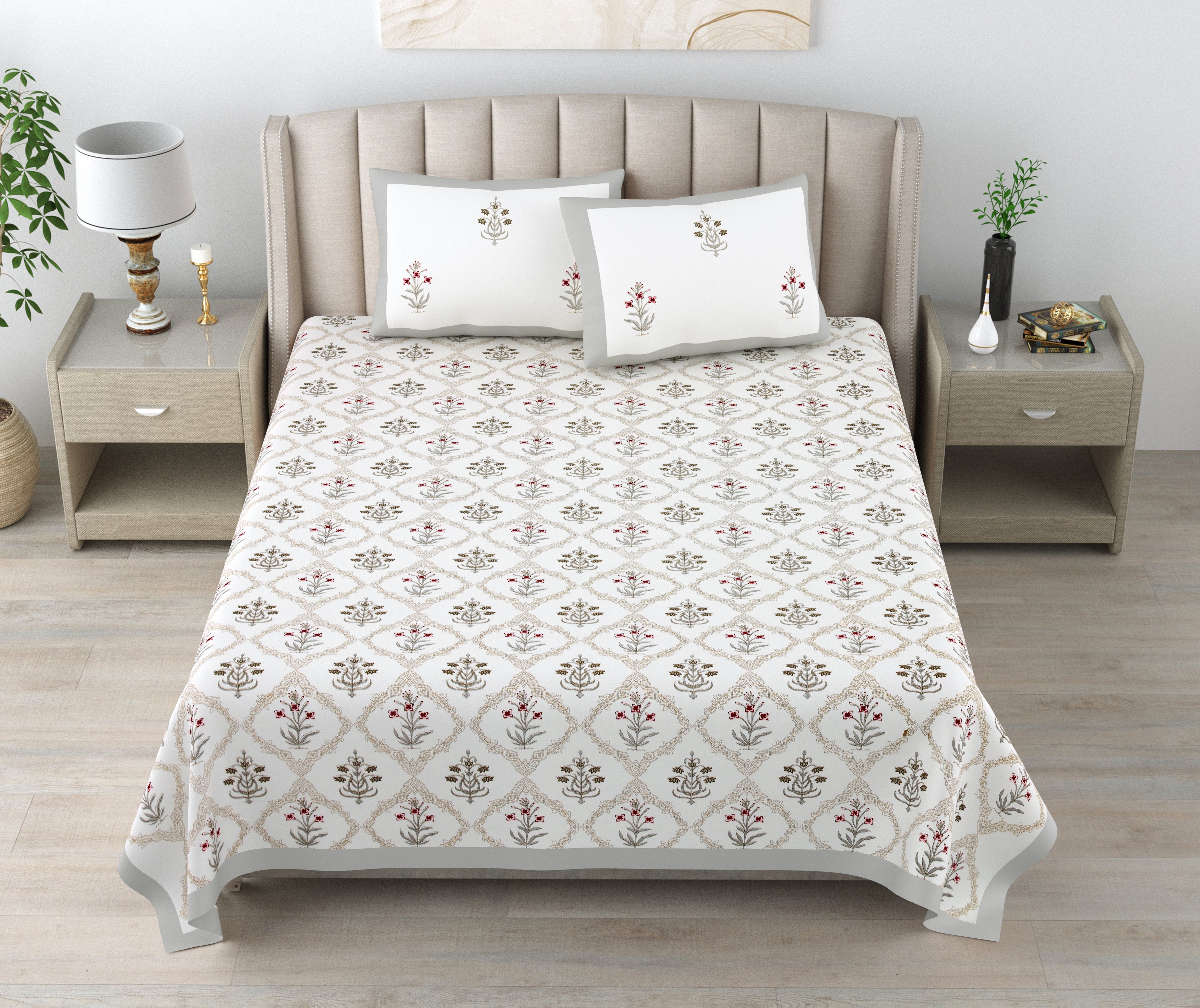 100% Cotton Traditional Floral Printed Bedsheet Multicolor ( Size 100 X 108 )