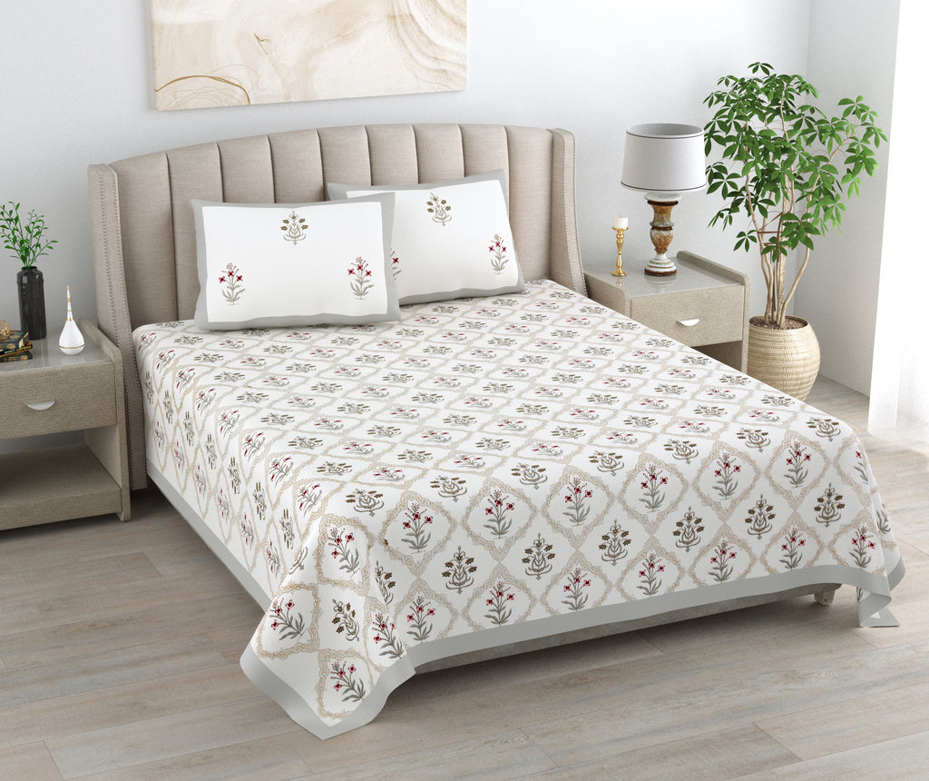 100% Cotton Traditional Floral Printed Bedsheet Multicolor ( Size 100 X 108 )