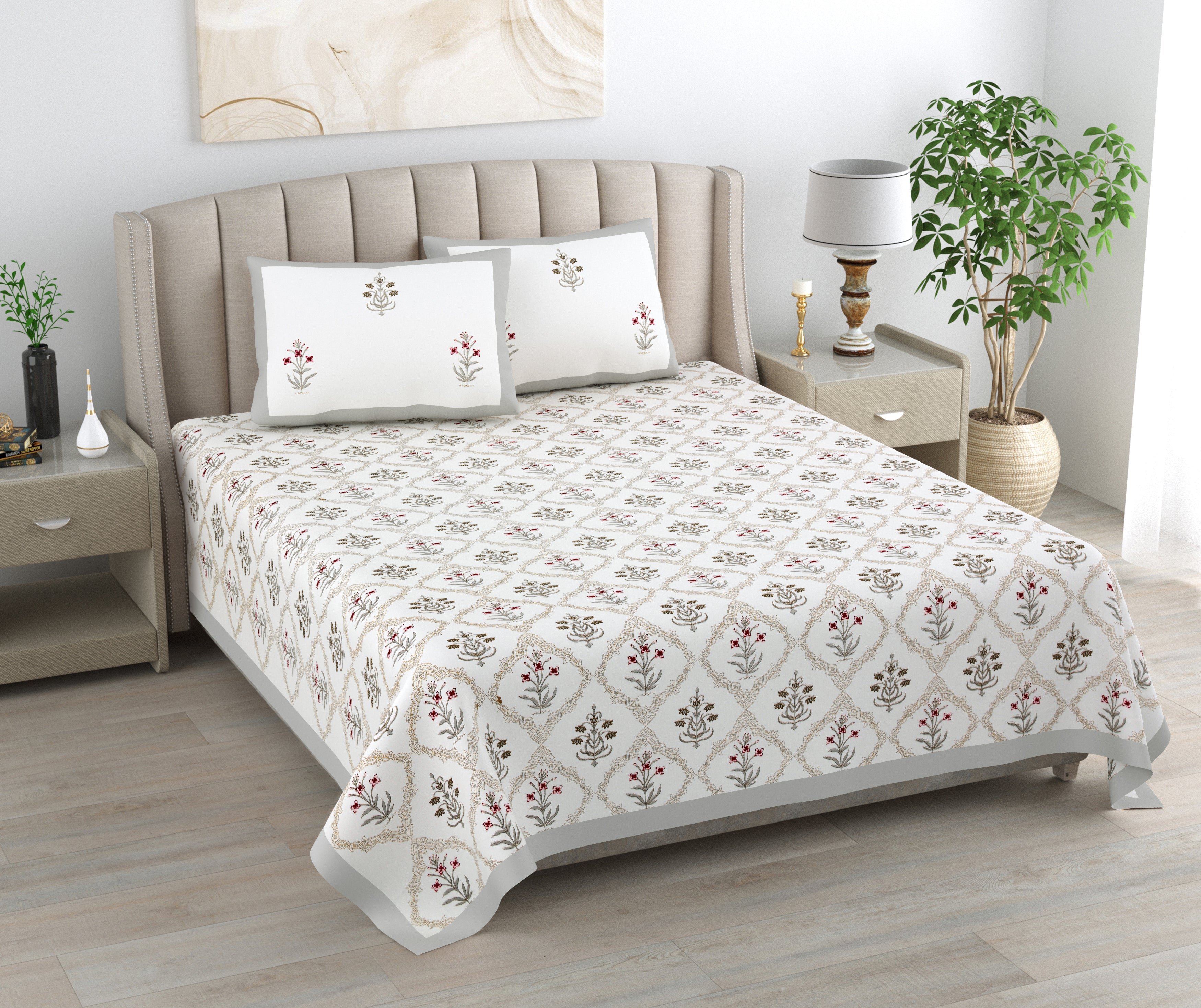 100% Cotton Traditional Floral Printed Bedsheet Multicolor ( Size 100 X 108 )