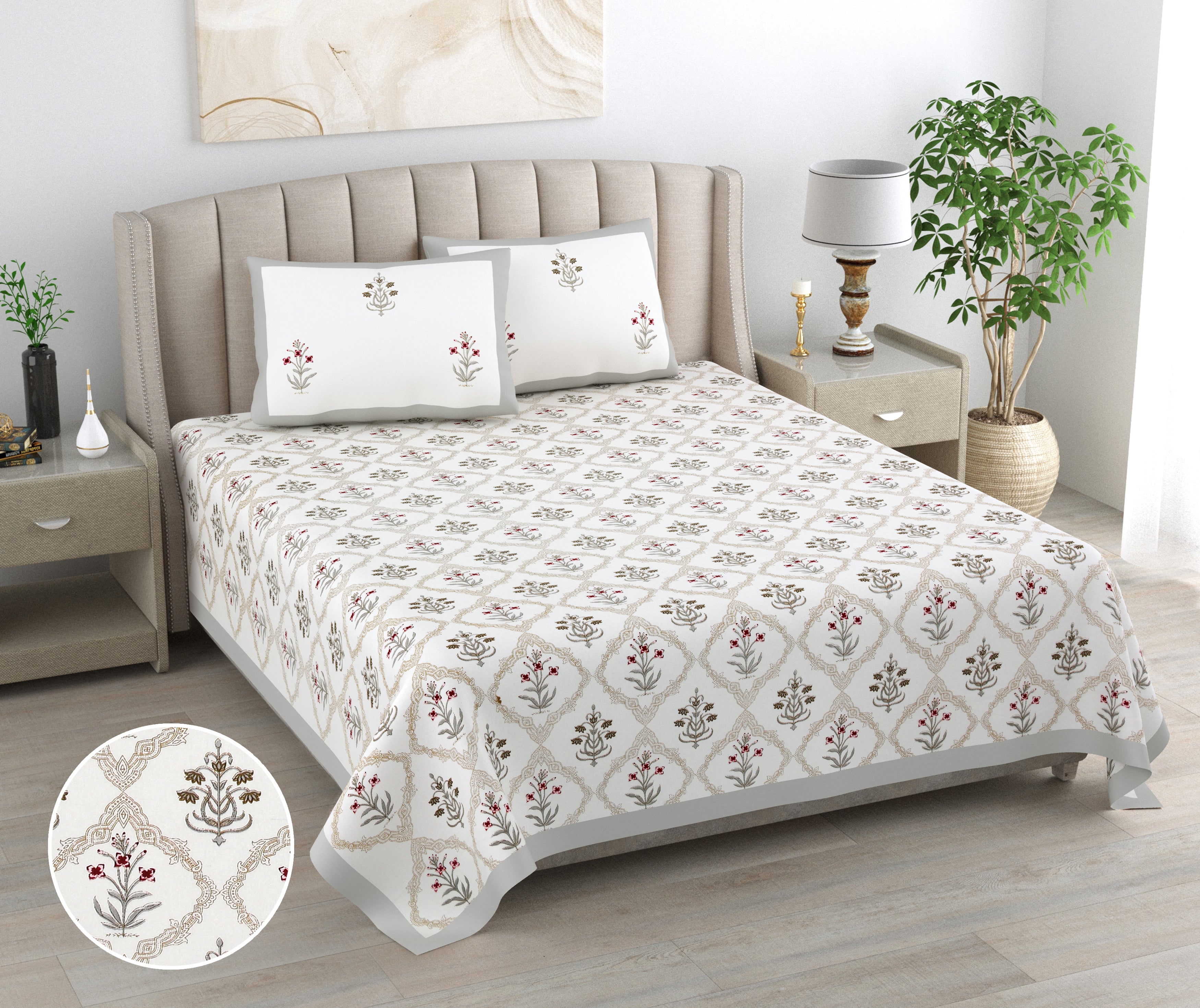 100% Cotton Traditional Floral Printed Bedsheet Multicolor ( Size 100 X 108 )