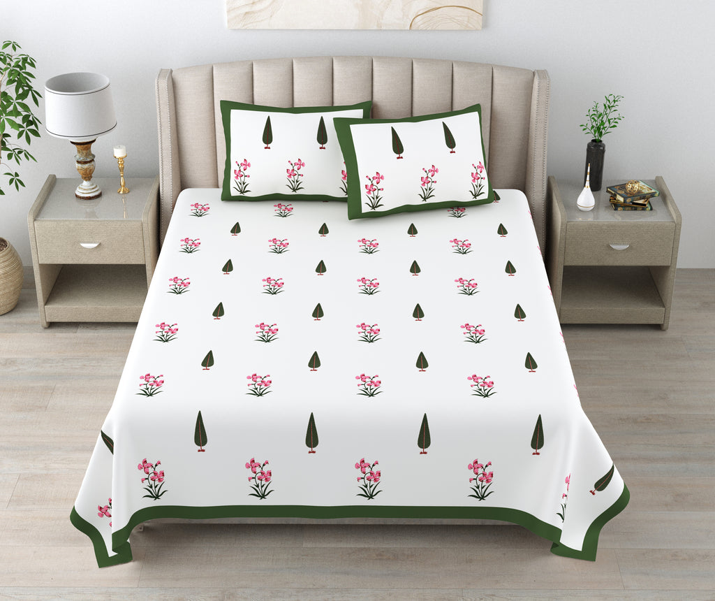 100% Cotton Traditional Floral Printed Bedsheet Multicolor ( Size 100 X 108 )