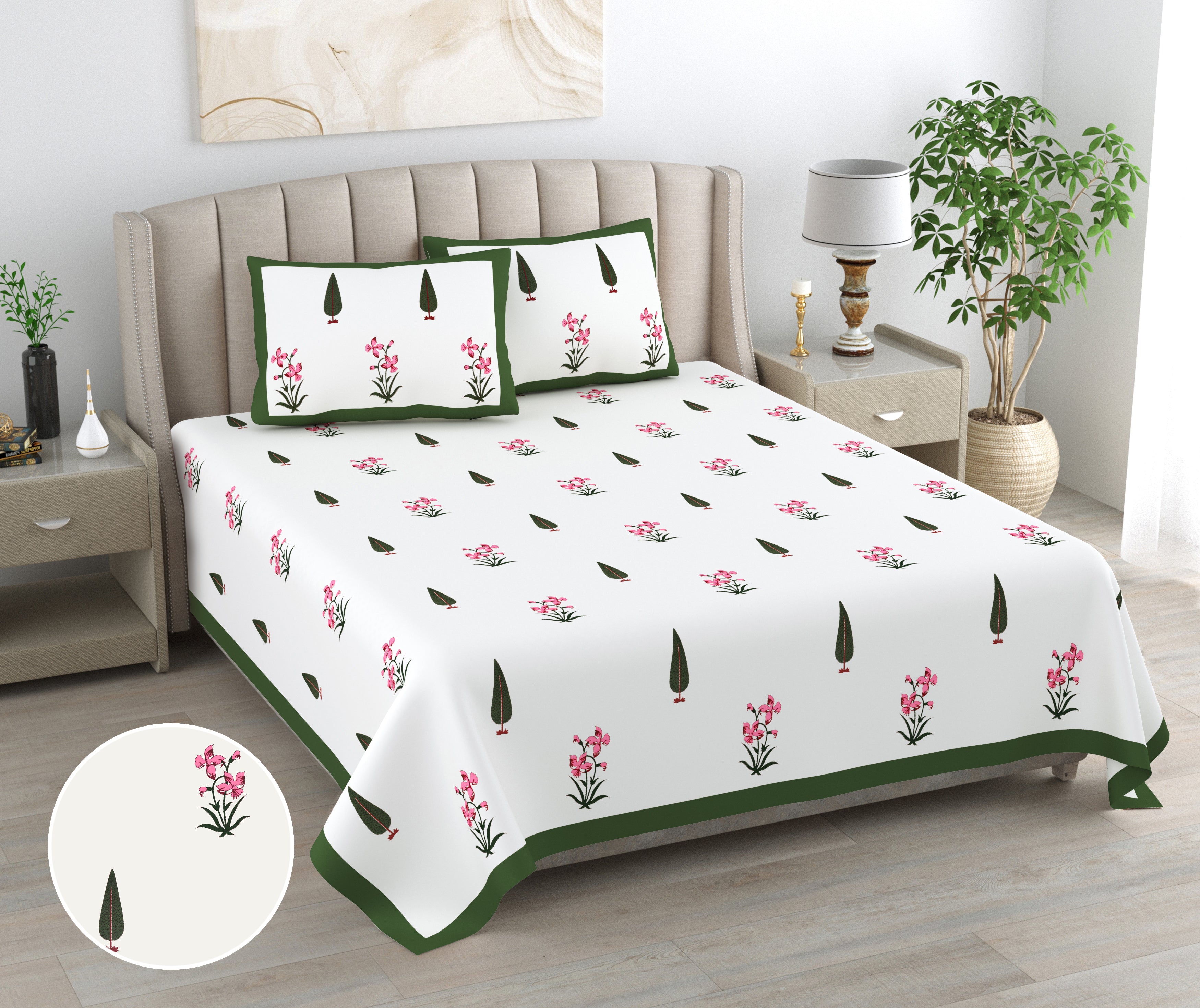 100% Cotton Traditional Floral Printed Bedsheet Multicolor ( Size 100 X 108 )