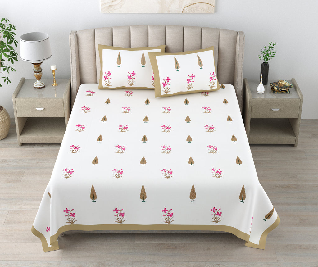 100% Cotton Traditional Floral Printed Bedsheet Multicolor ( Size 100 X 108 )