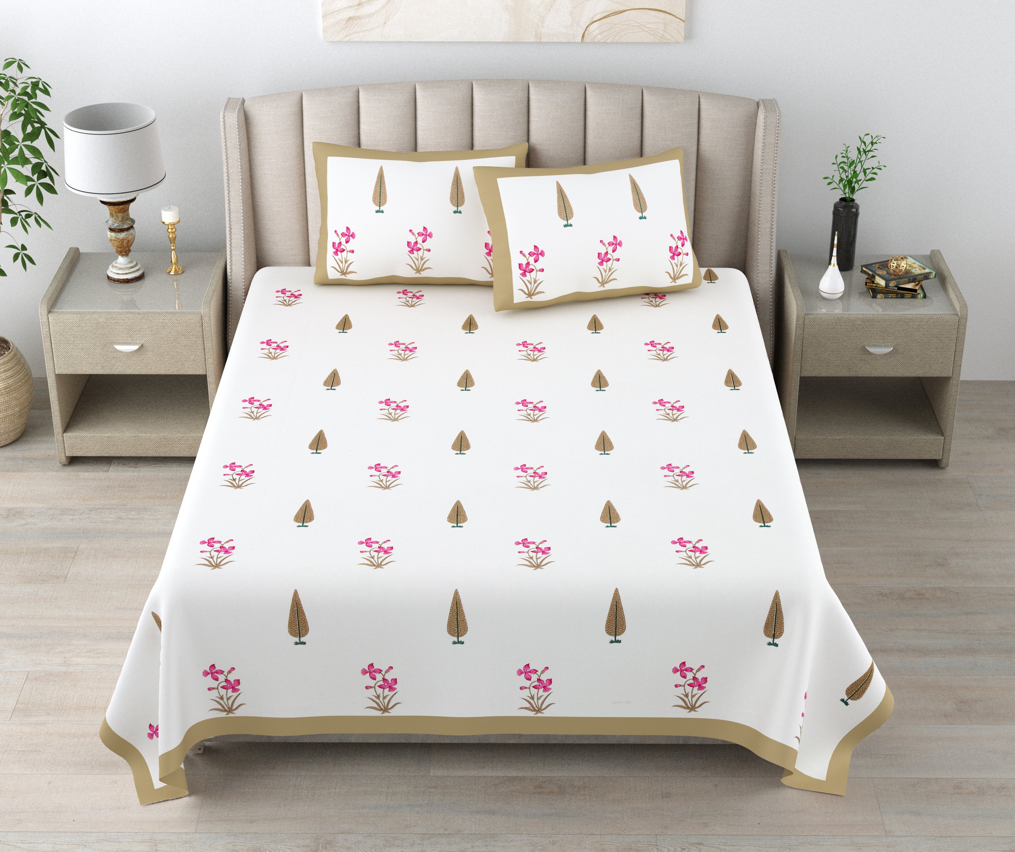 100% Cotton Traditional Floral Printed Bedsheet Multicolor ( Size 100 X 108 )