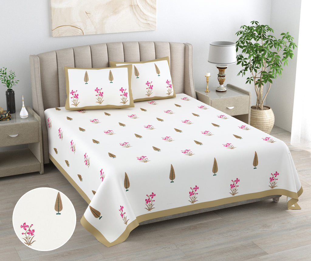 100% Cotton Traditional Floral Printed Bedsheet Multicolor ( Size 100 X 108 )