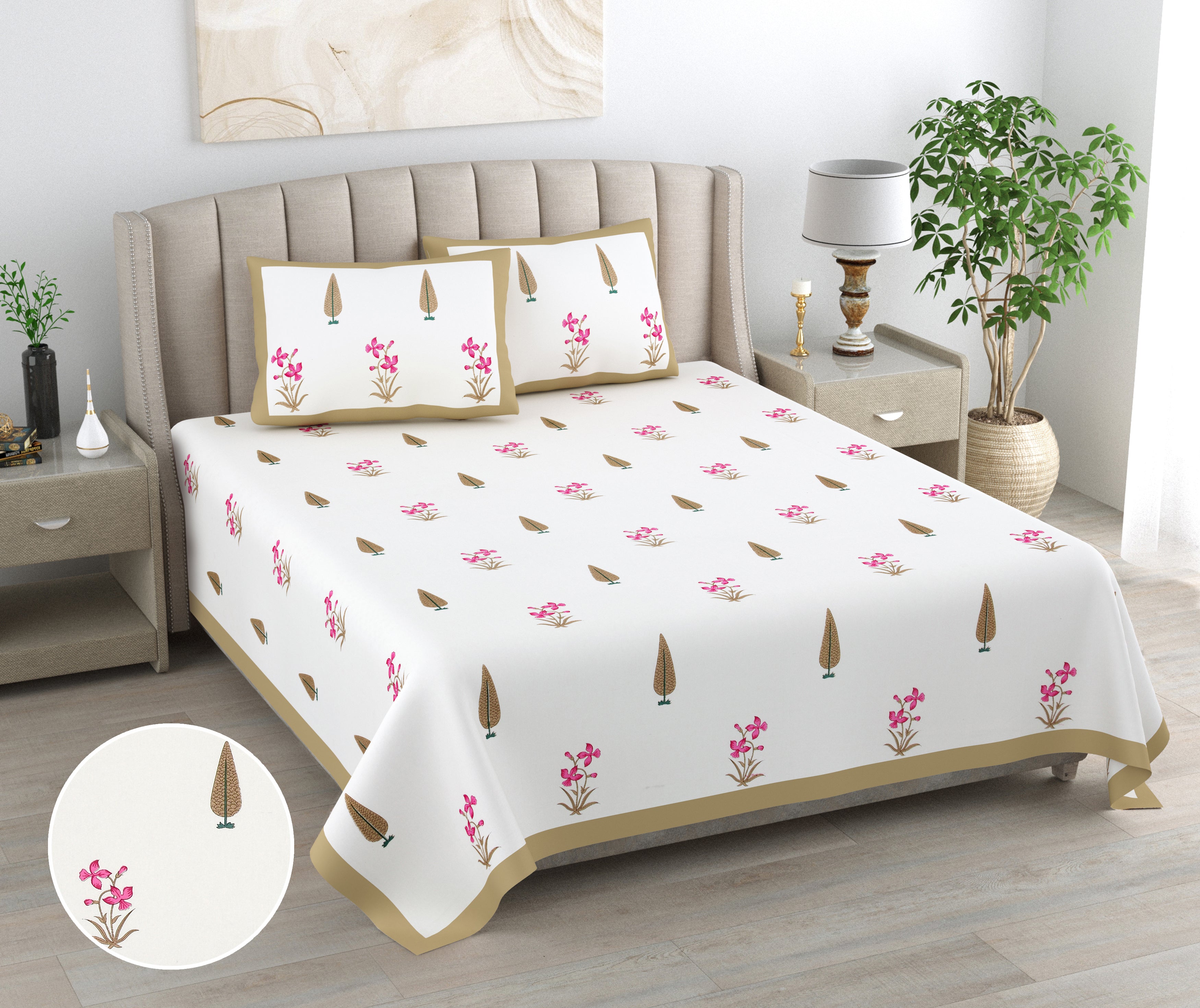 100% Cotton Traditional Floral Printed Bedsheet Multicolor ( Size 100 X 108 )