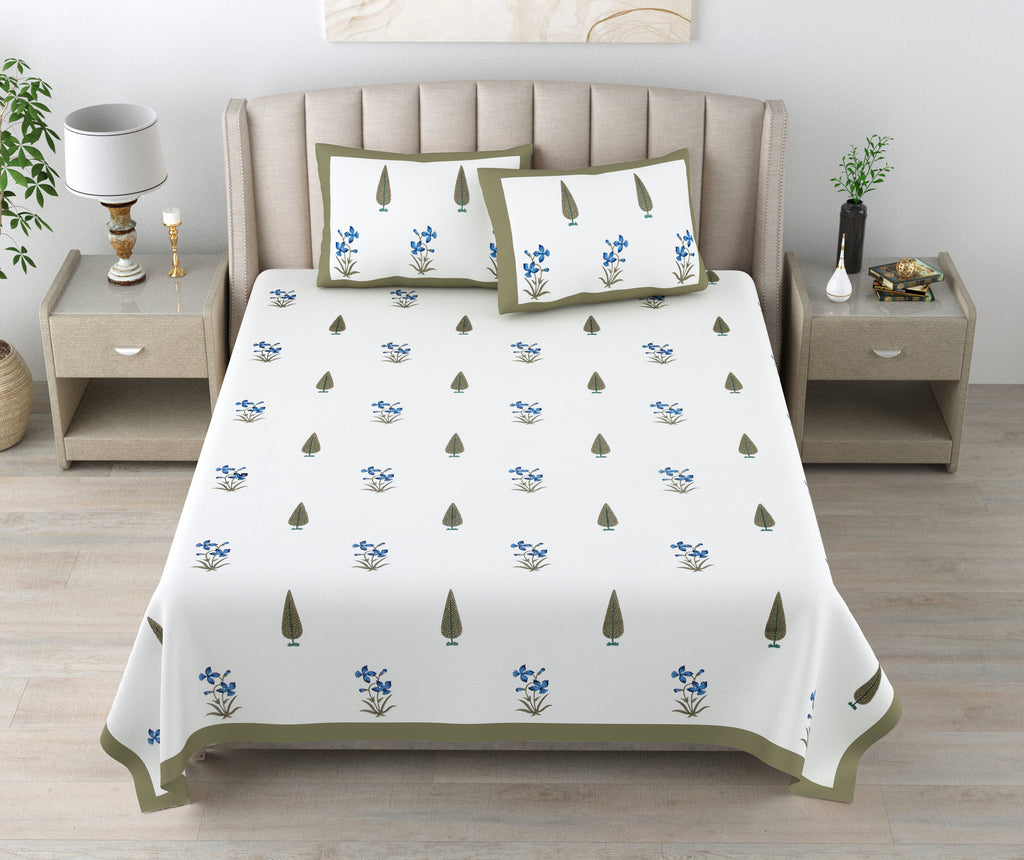 100% Cotton Traditional Floral Printed Bedsheet Multicolor ( Size 100 X 108 )