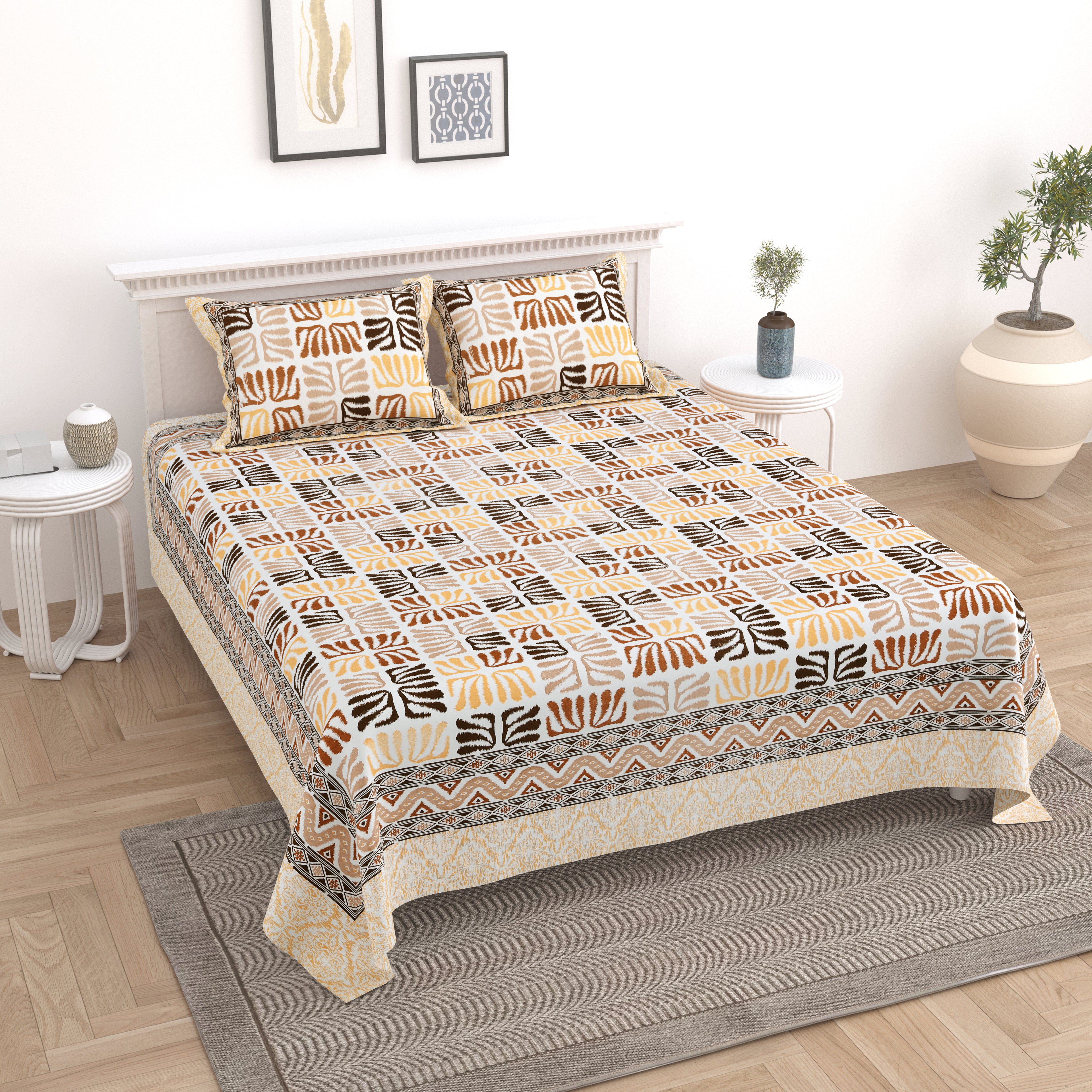 100% Cotton Traditional Floral Printed Bedsheet Multicolor ( Size 100 X 108 )