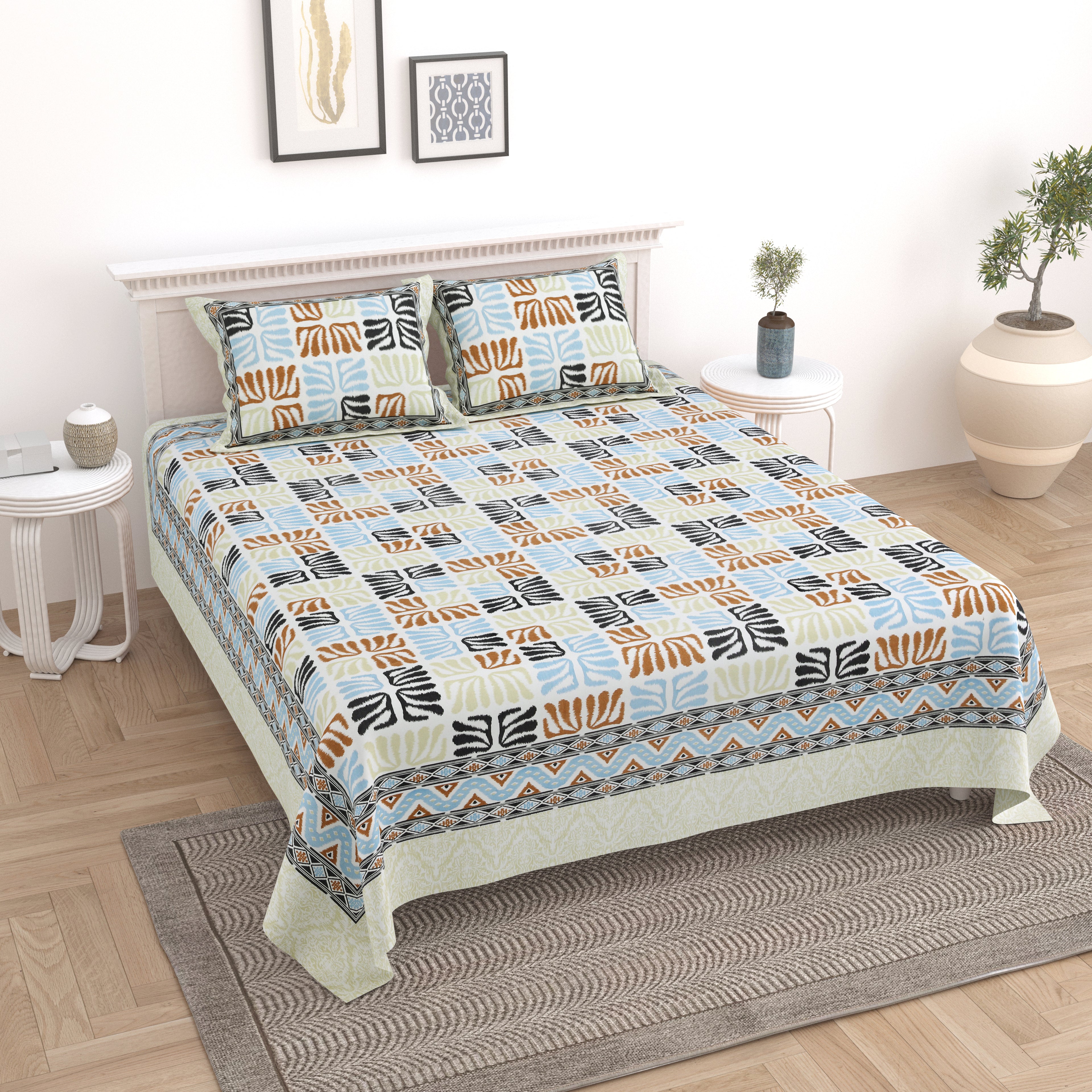 100% Cotton Traditional Floral Printed Bedsheet Multicolor ( Size 100 X 108 )