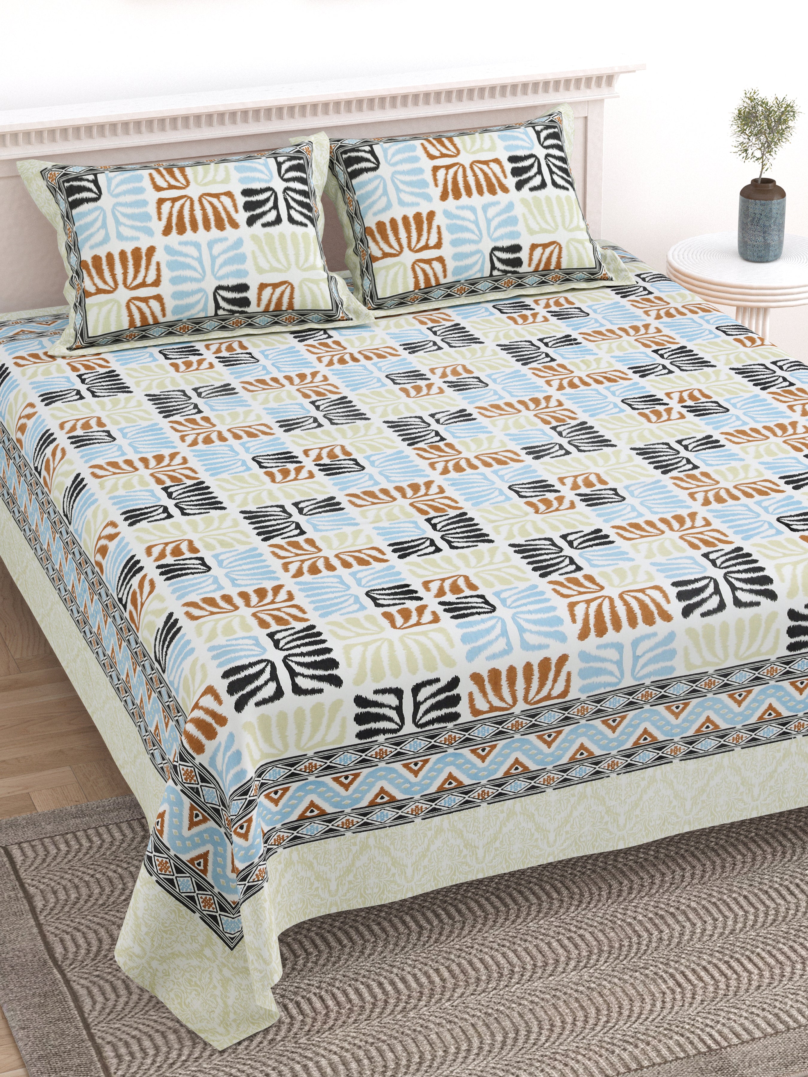 100% Cotton Traditional Floral Printed Bedsheet Multicolor ( Size 100 X 108 )