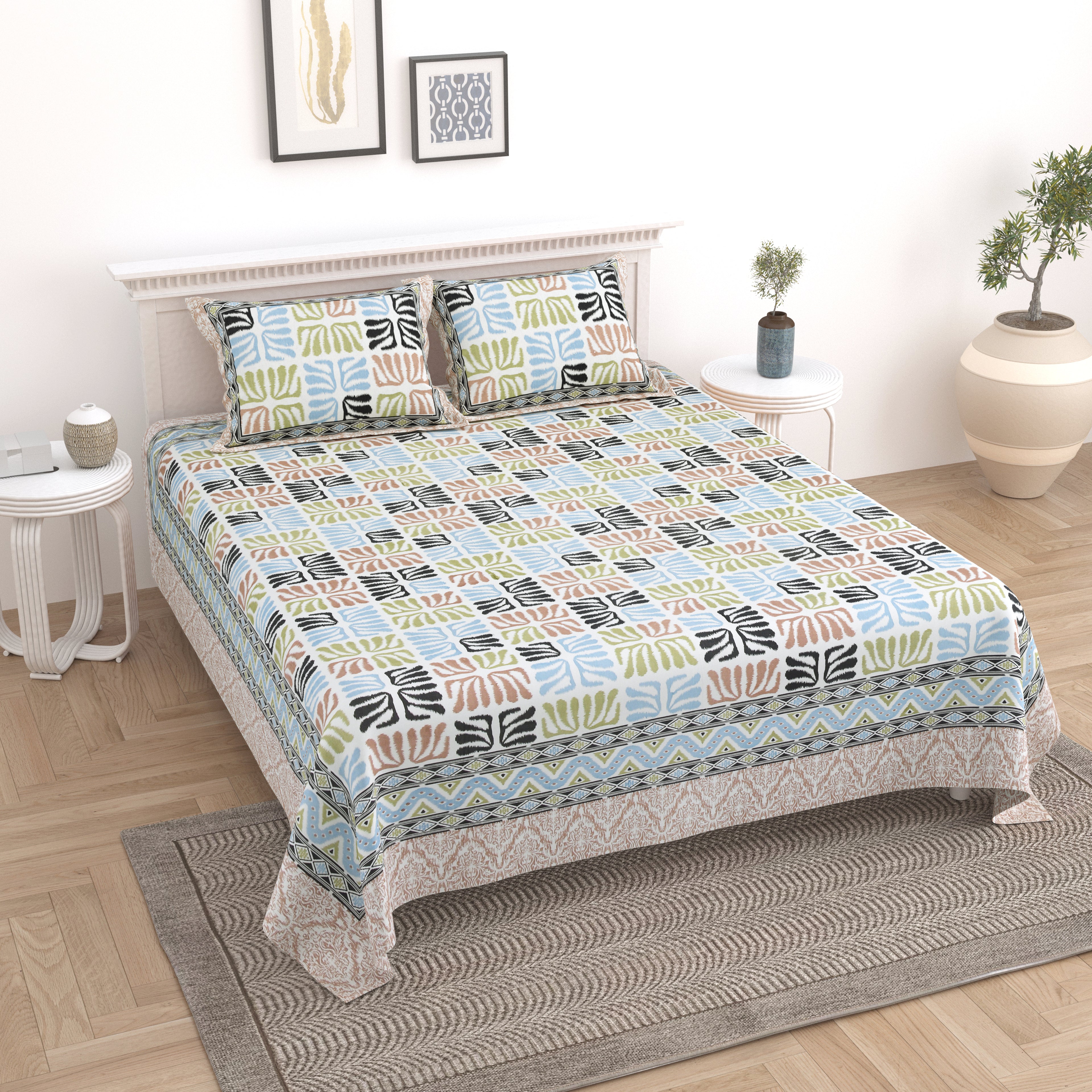 100% Cotton Traditional Floral Printed Bedsheet Multicolor ( Size 100 X 108 )