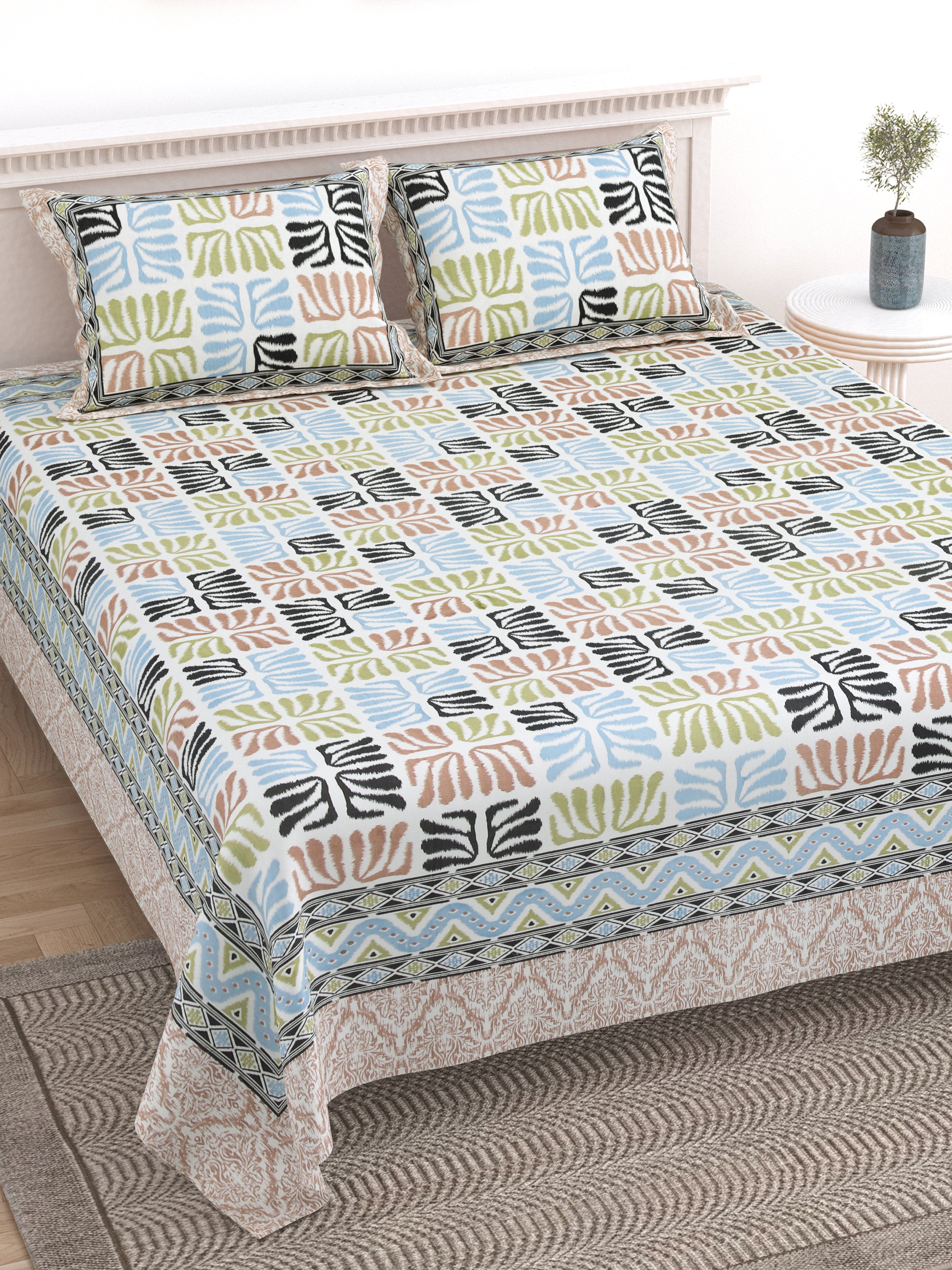 100% Cotton Traditional Floral Printed Bedsheet Multicolor ( Size 100 X 108 )