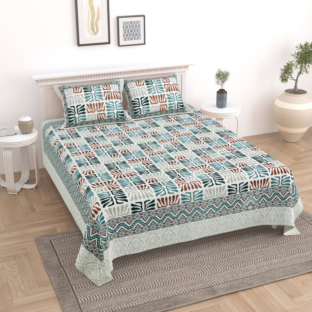 100% Cotton Traditional Floral Printed Bedsheet Multicolor ( Size 100 X 108 )