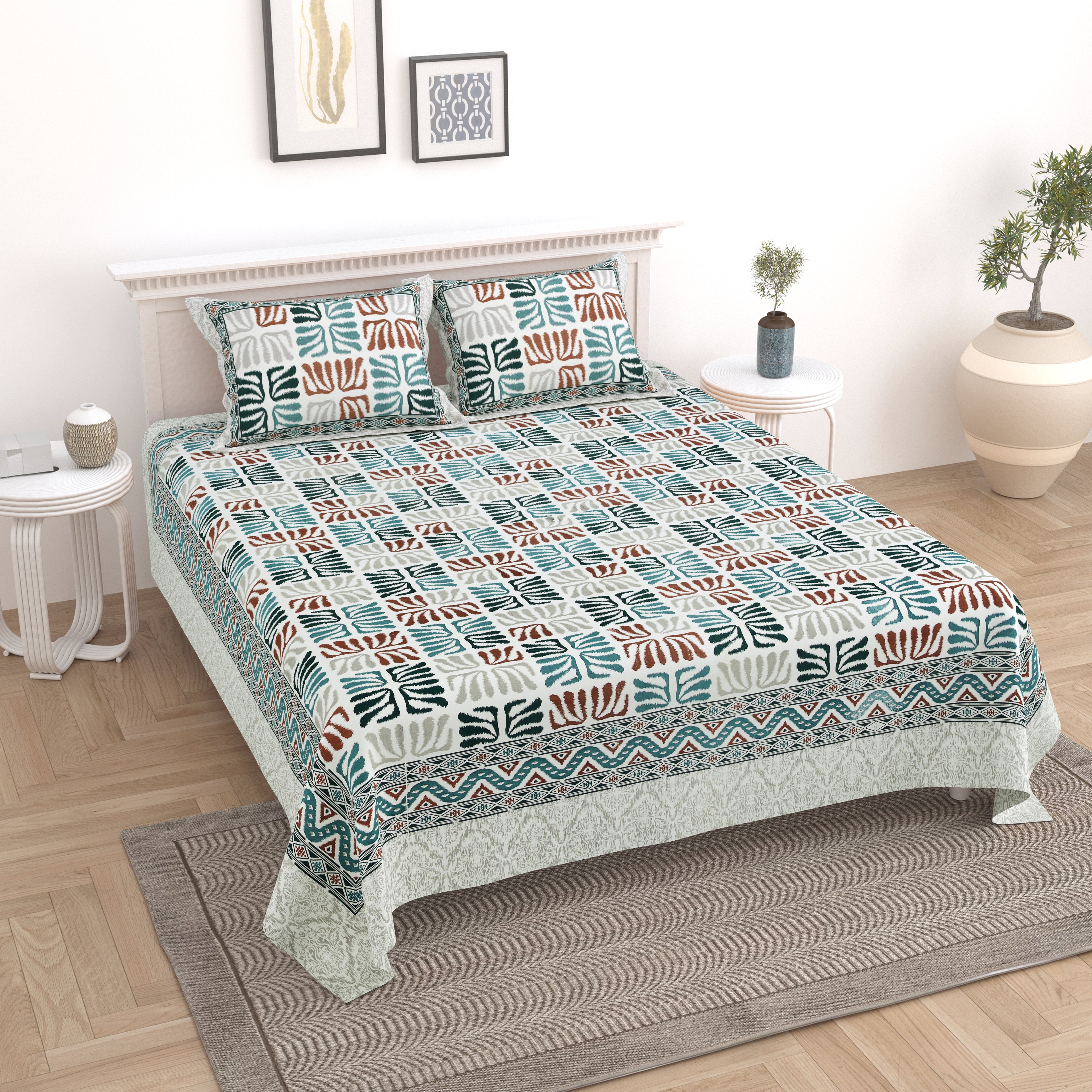 100% Cotton Traditional Floral Printed Bedsheet Multicolor ( Size 100 X 108 )