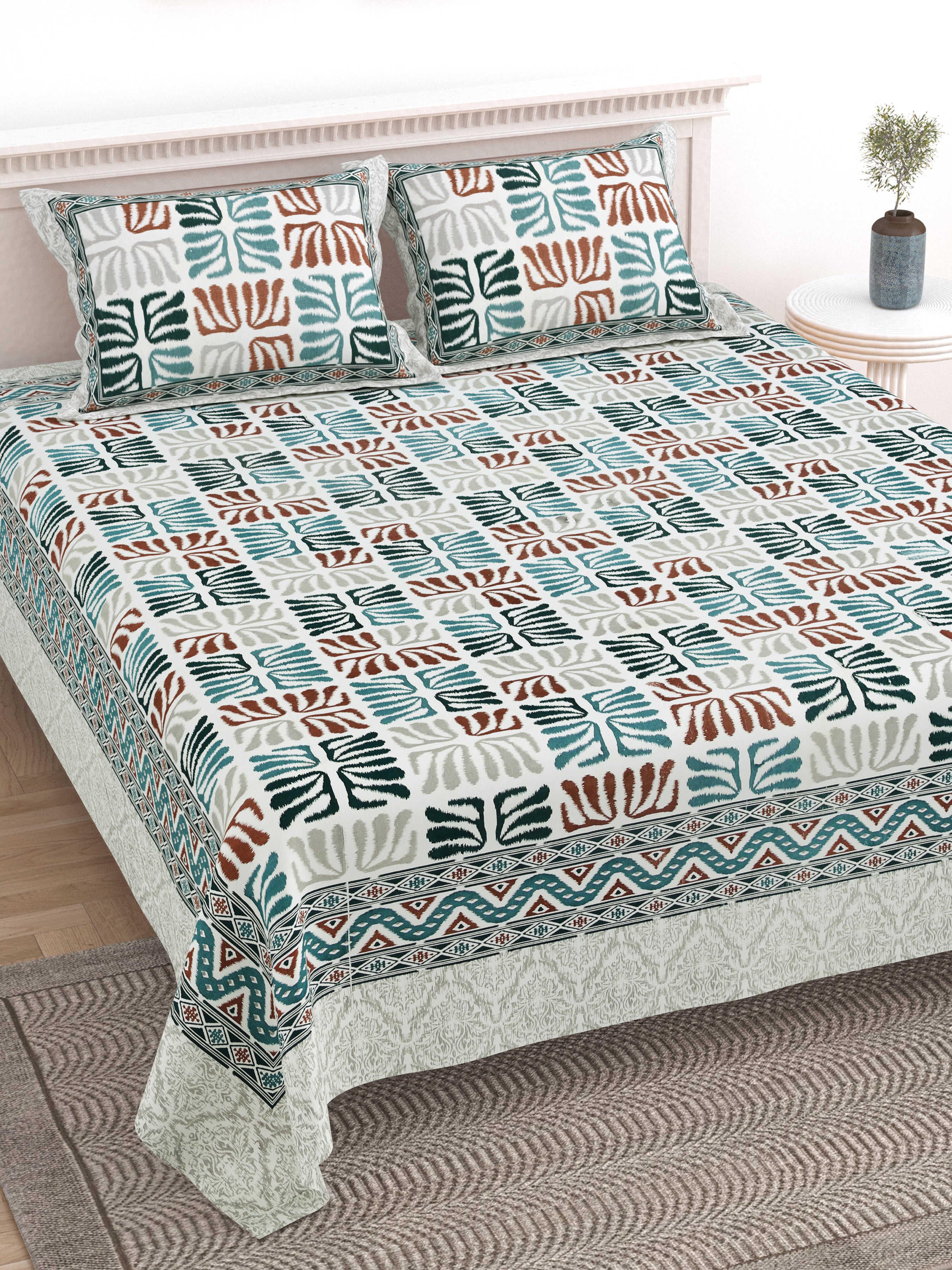 100% Cotton Traditional Floral Printed Bedsheet Multicolor ( Size 100 X 108 )