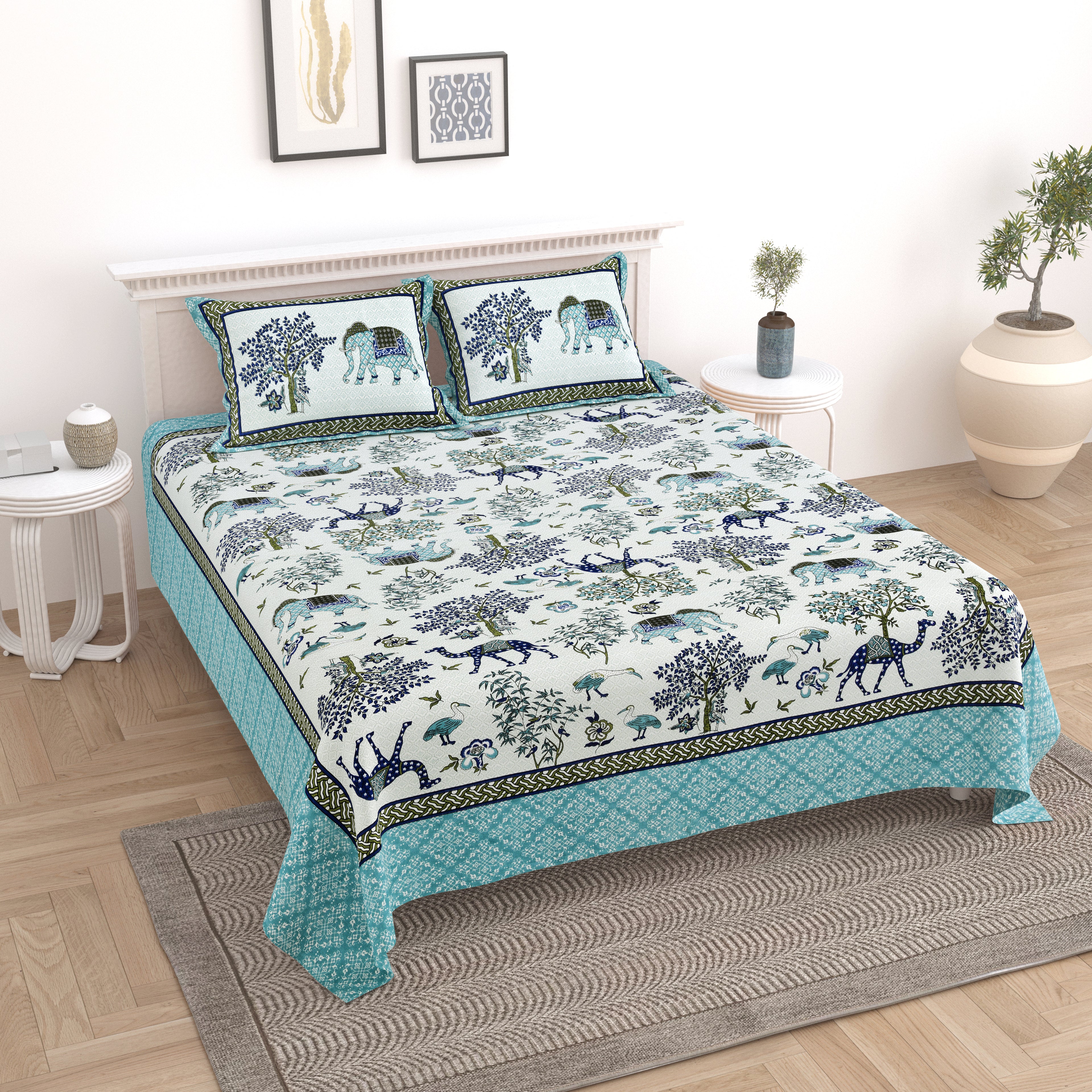 100% Cotton Traditional Floral Printed Bedsheet Multicolor ( Size 100 X 108 )