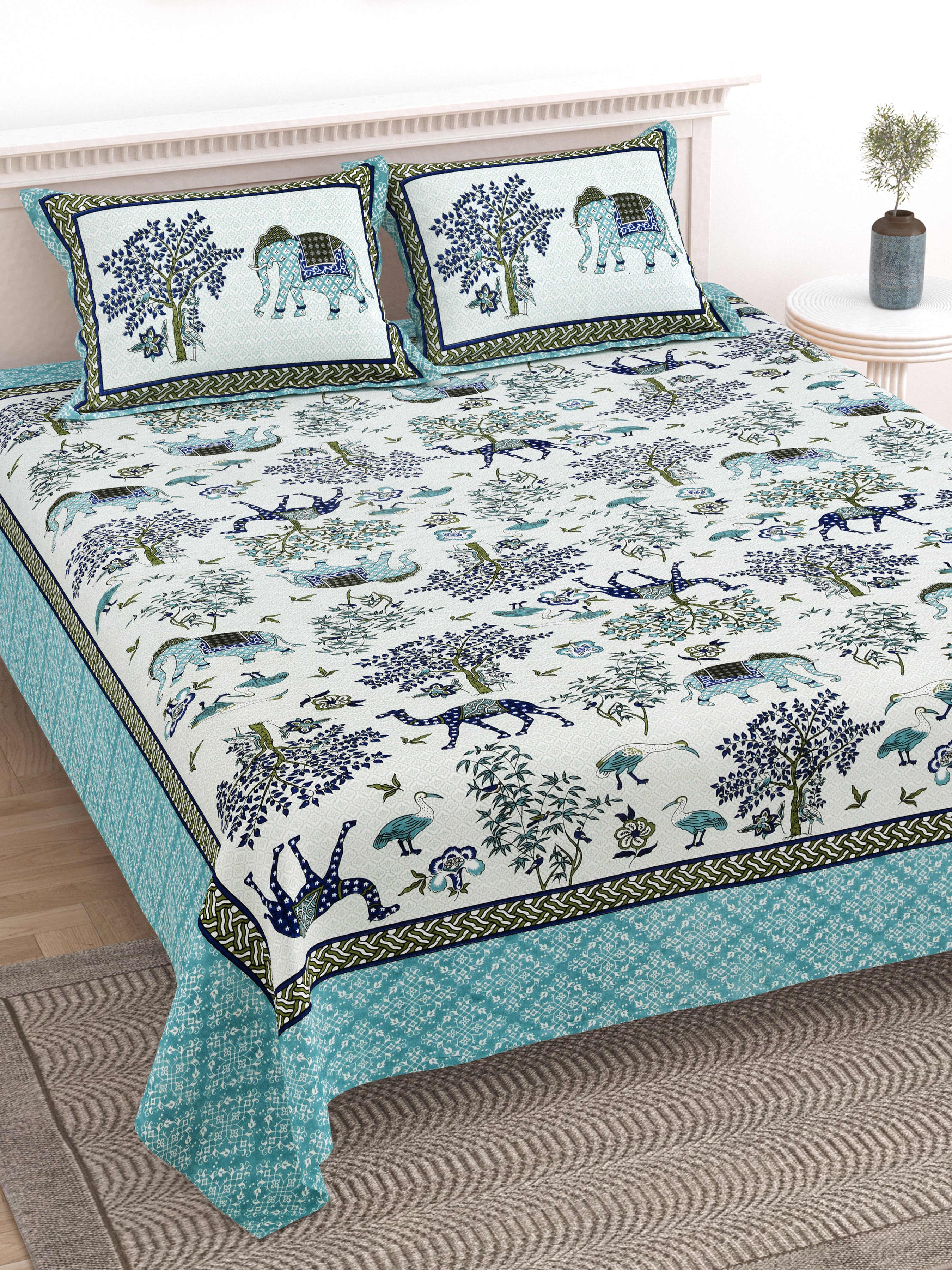 100% Cotton Traditional Floral Printed Bedsheet Multicolor ( Size 100 X 108 )