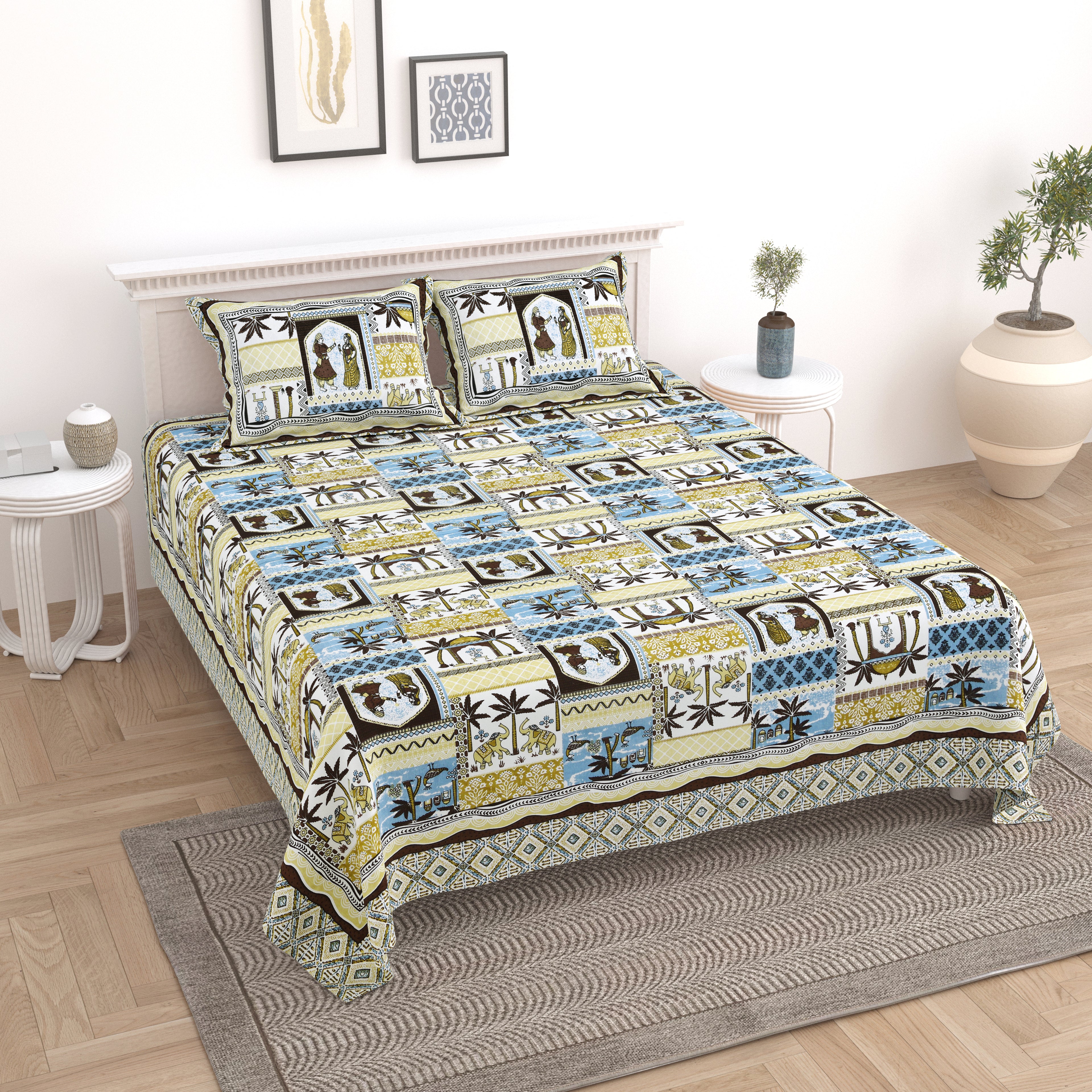 100% Cotton Traditional Floral Printed Bedsheet Multicolor ( Size 100 X 108 )