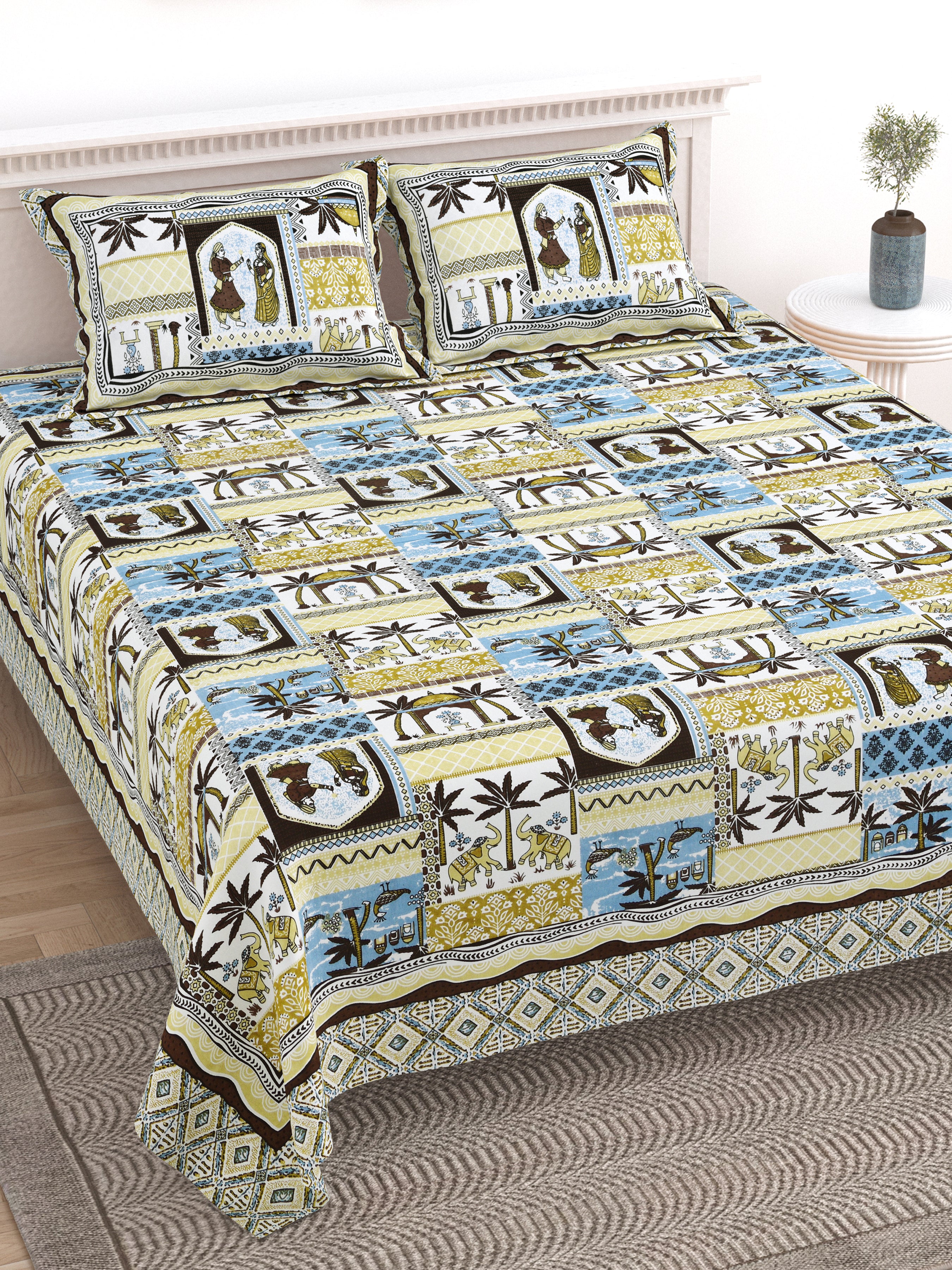 100% Cotton Traditional Floral Printed Bedsheet Multicolor ( Size 100 X 108 )