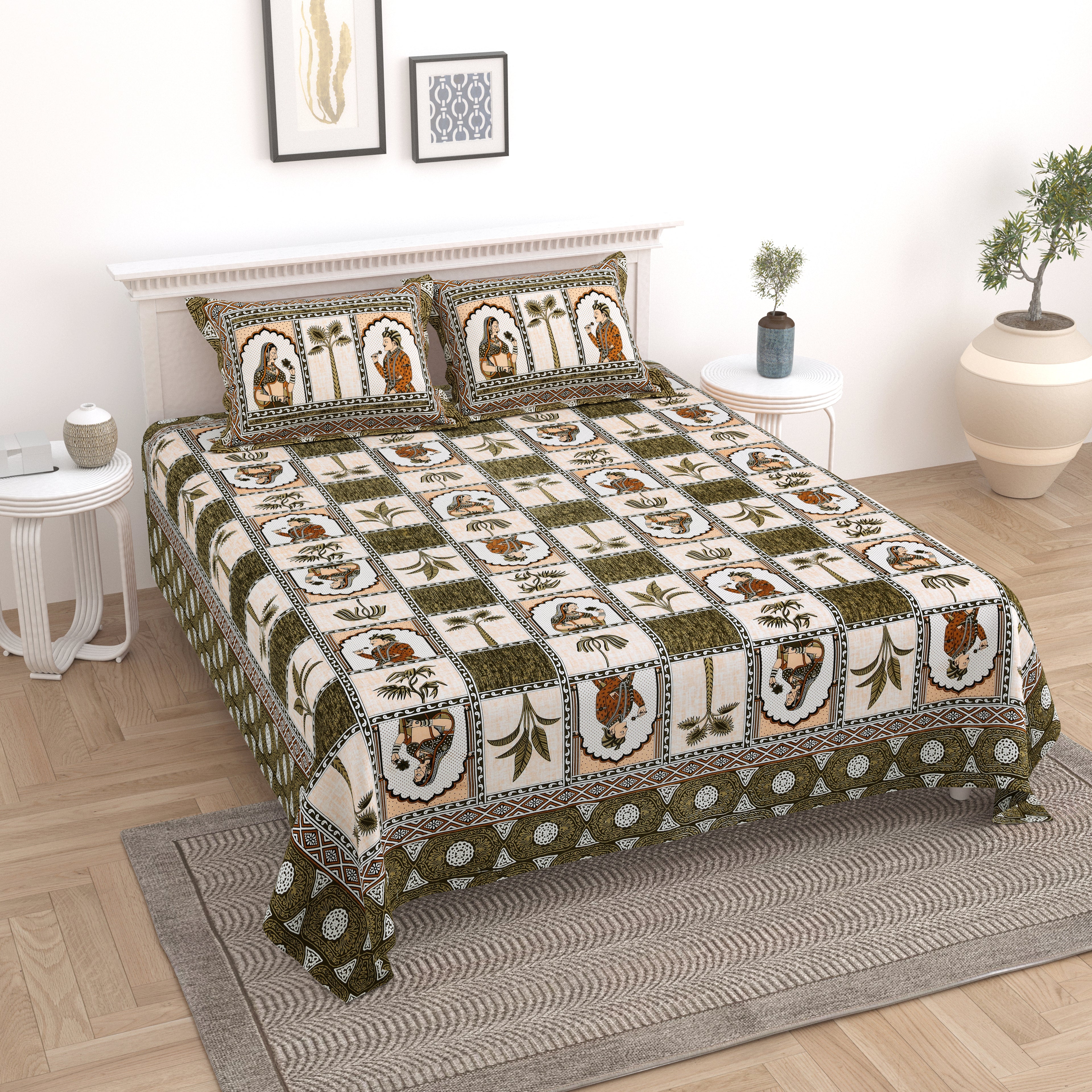 100% Cotton Traditional Floral Printed Bedsheet Multicolor ( Size 100 X 108 )