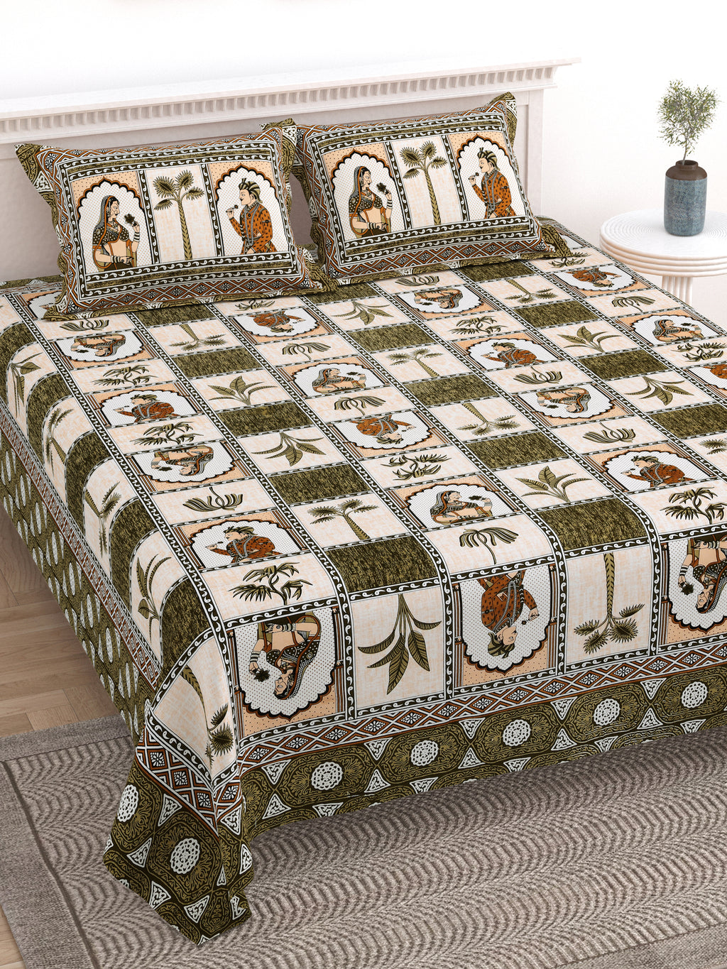 100% Cotton Traditional Floral Printed Bedsheet Multicolor ( Size 100 X 108 )