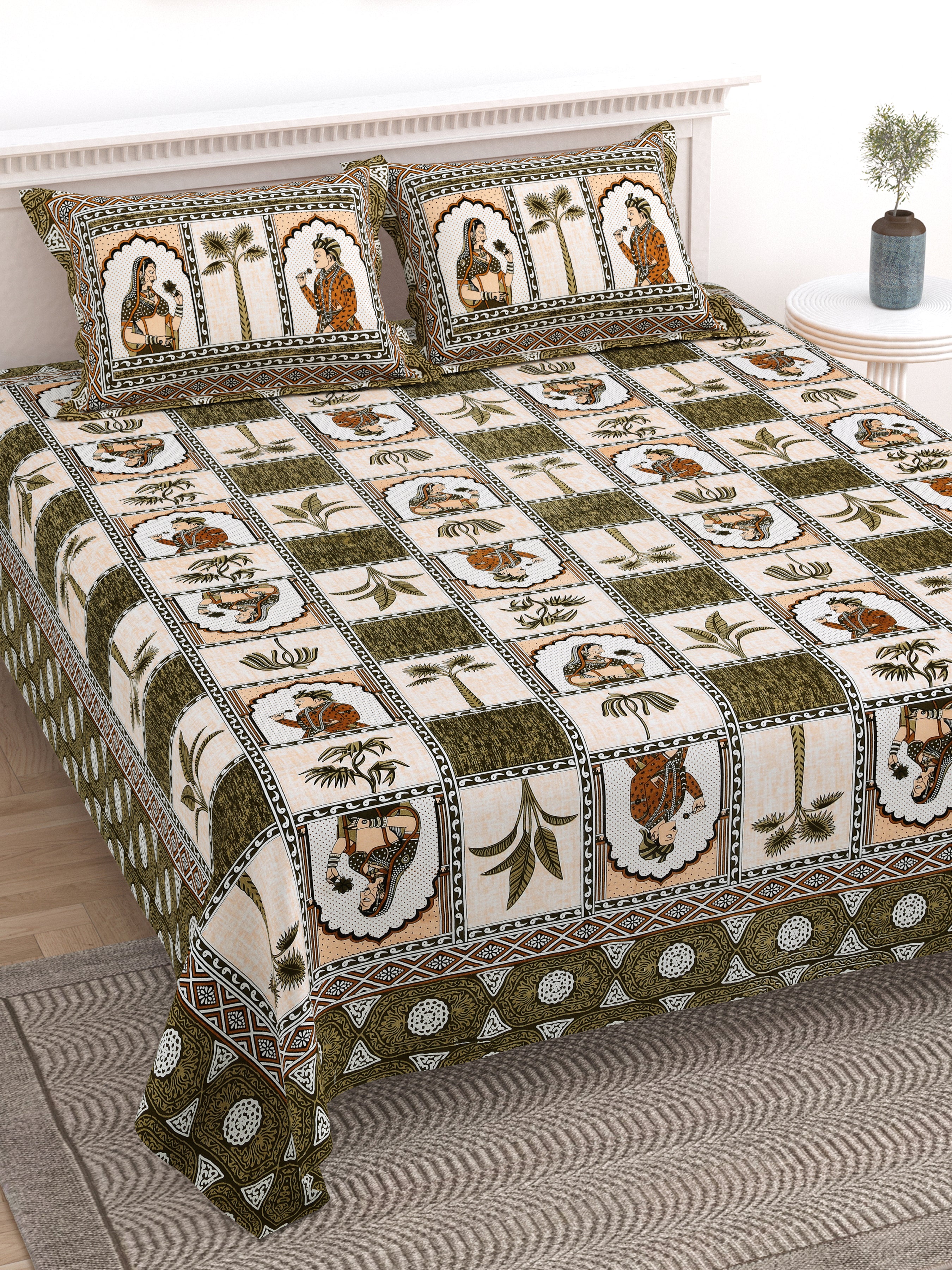 100% Cotton Traditional Floral Printed Bedsheet Multicolor ( Size 100 X 108 )