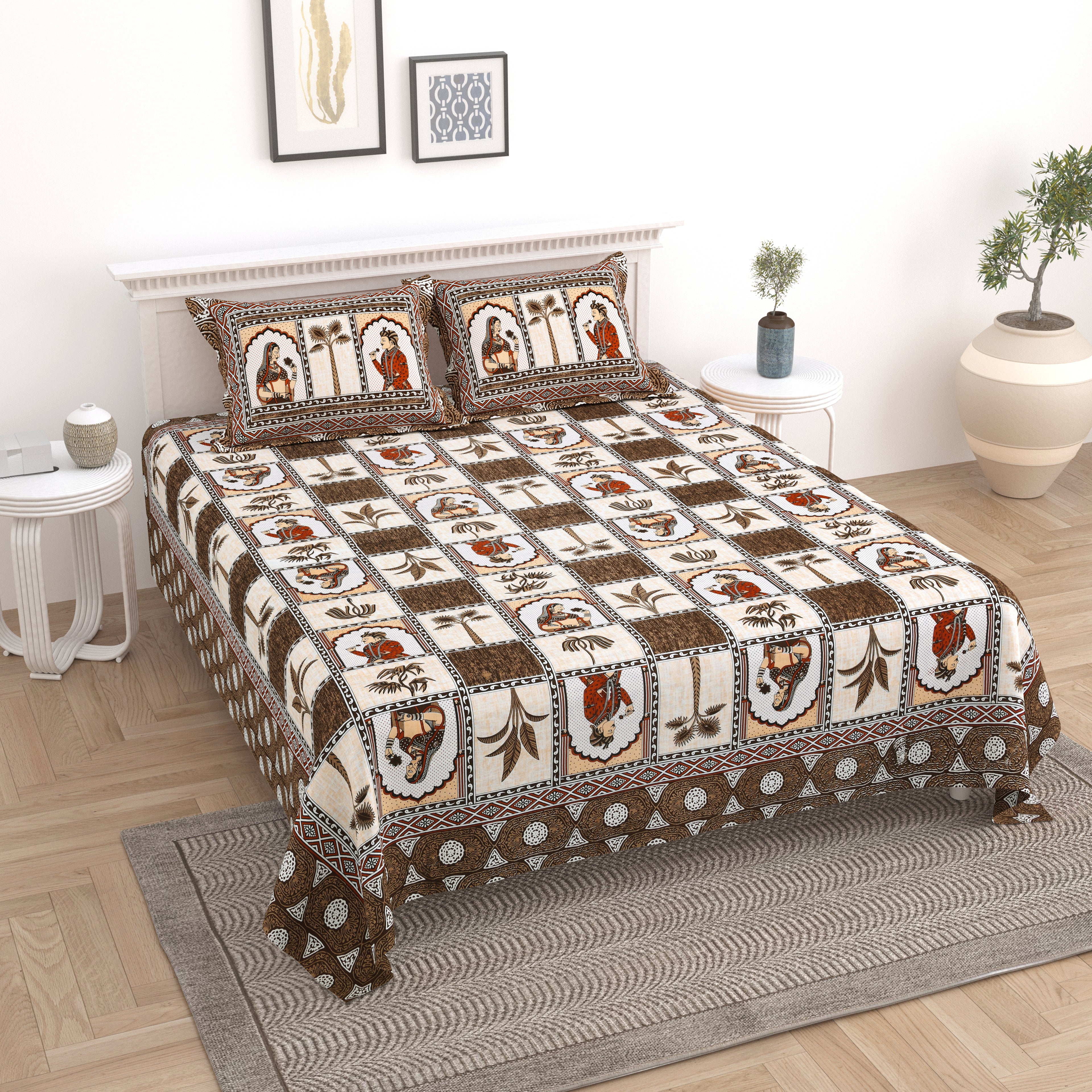 100% Cotton Traditional Floral Printed Bedsheet Multicolor ( Size 100 X 108 )