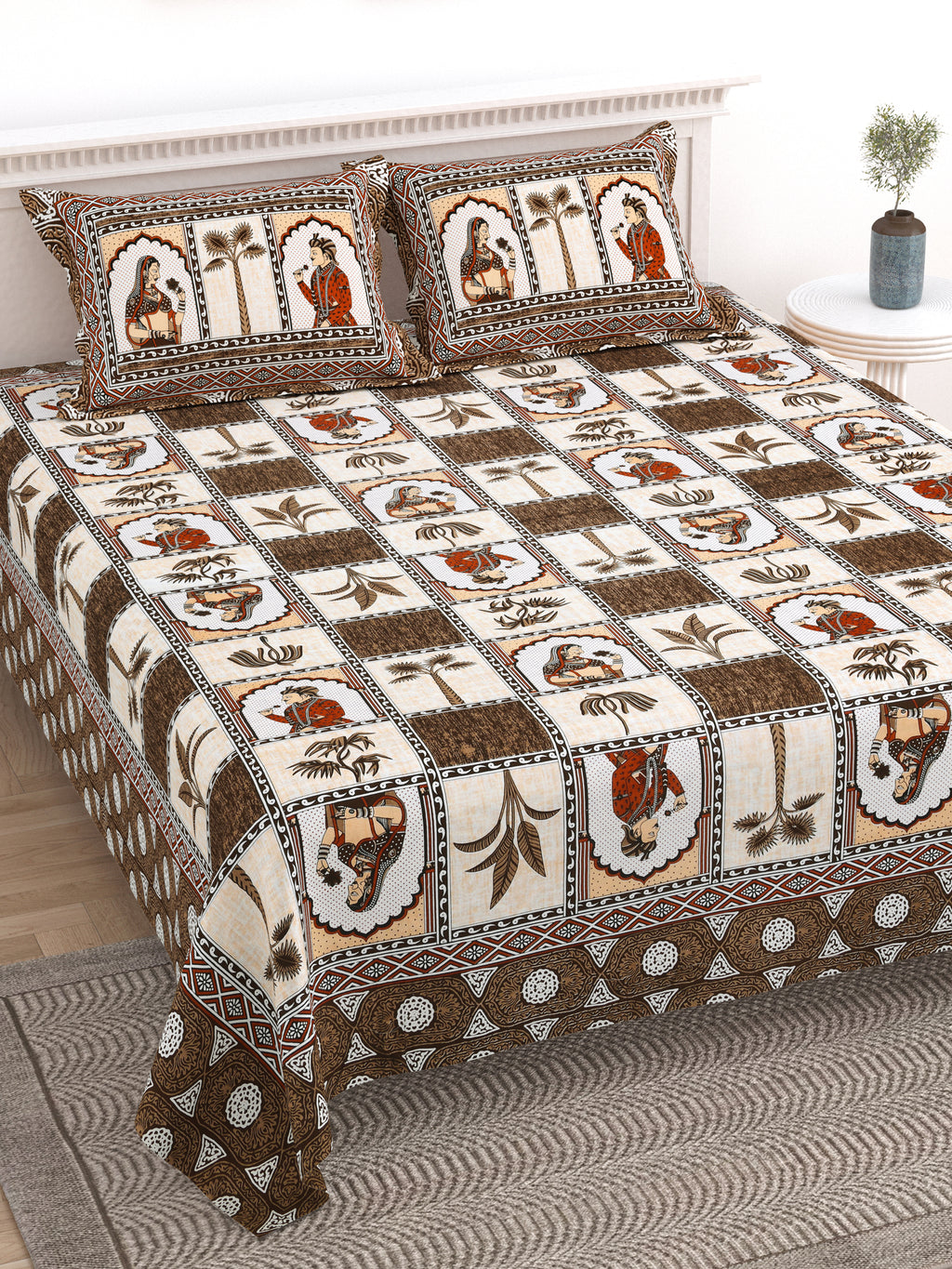 100% Cotton Traditional Floral Printed Bedsheet Multicolor ( Size 100 X 108 )