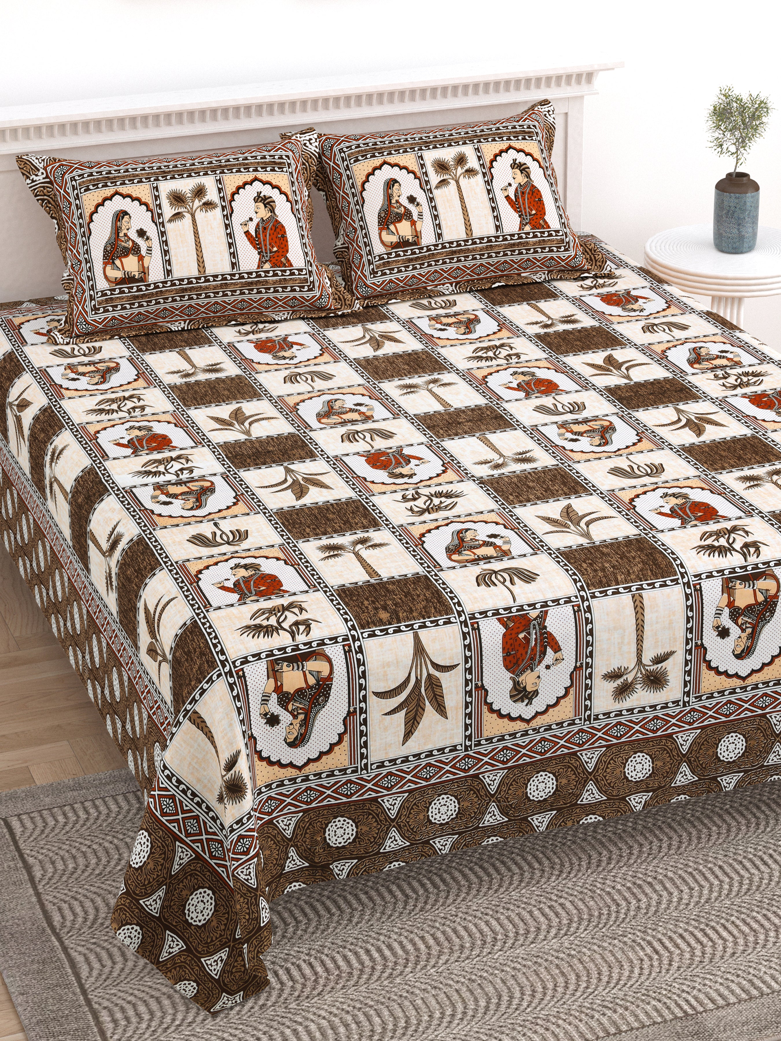 100% Cotton Traditional Floral Printed Bedsheet Multicolor ( Size 100 X 108 )