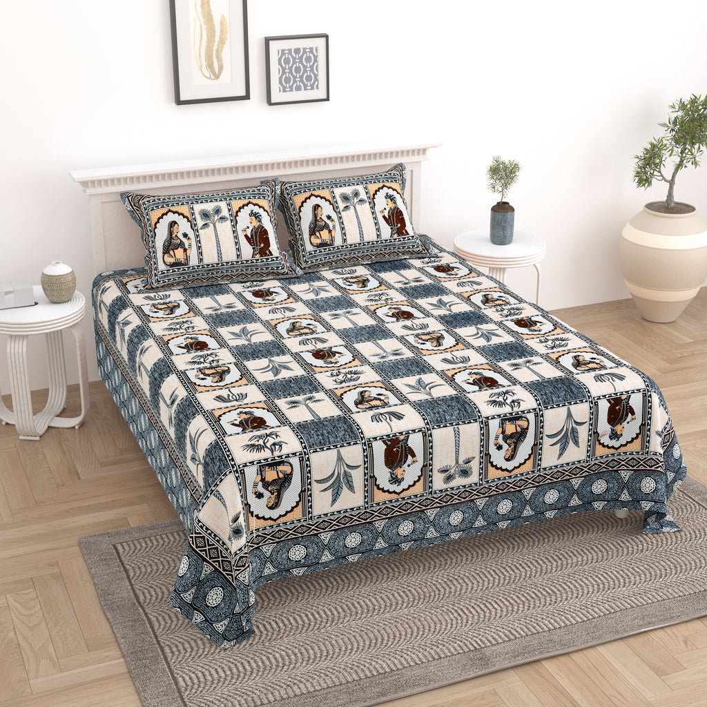 100% Cotton Traditional Floral Printed Bedsheet Multicolor ( Size 100 X 108 )