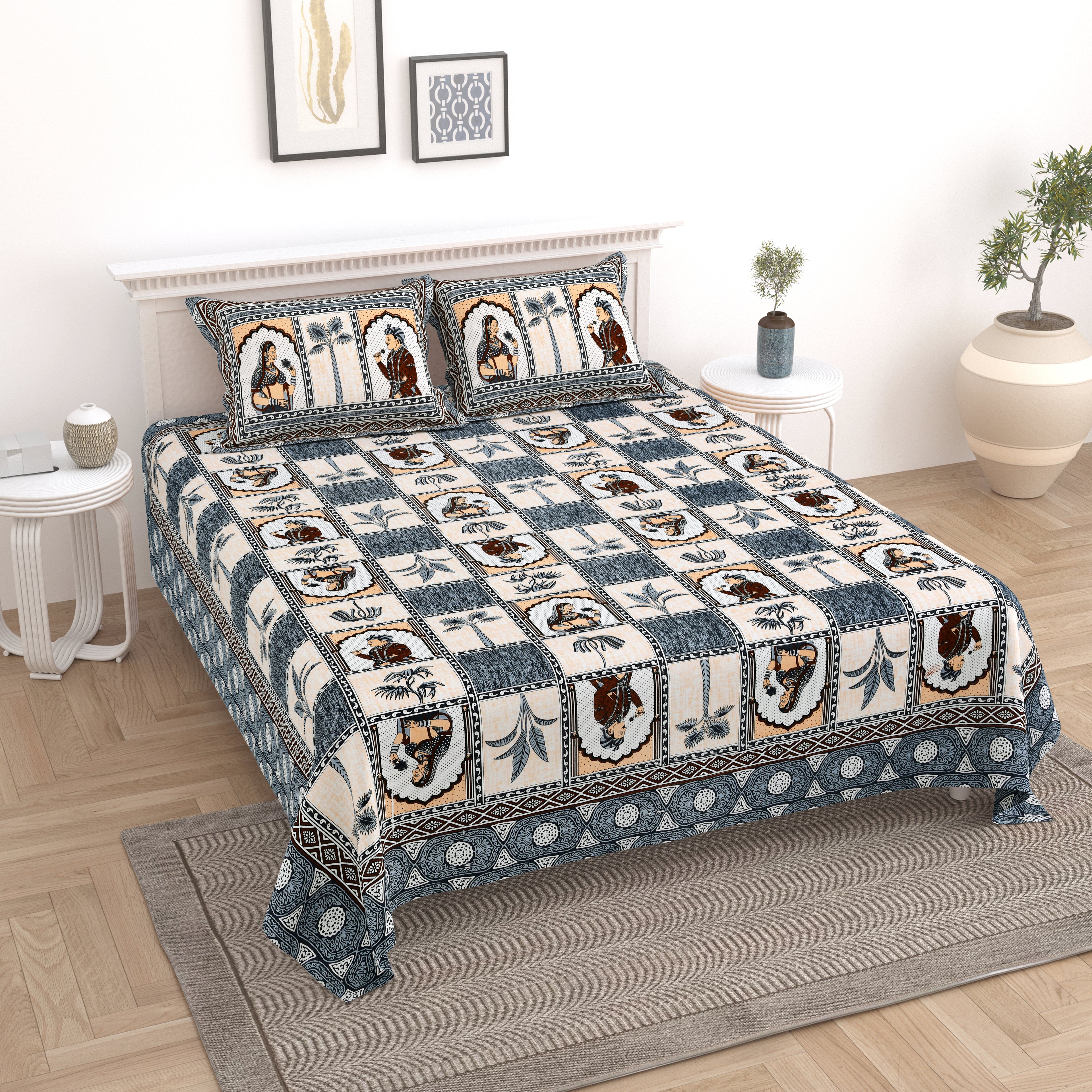 100% Cotton Traditional Floral Printed Bedsheet Multicolor ( Size 100 X 108 )