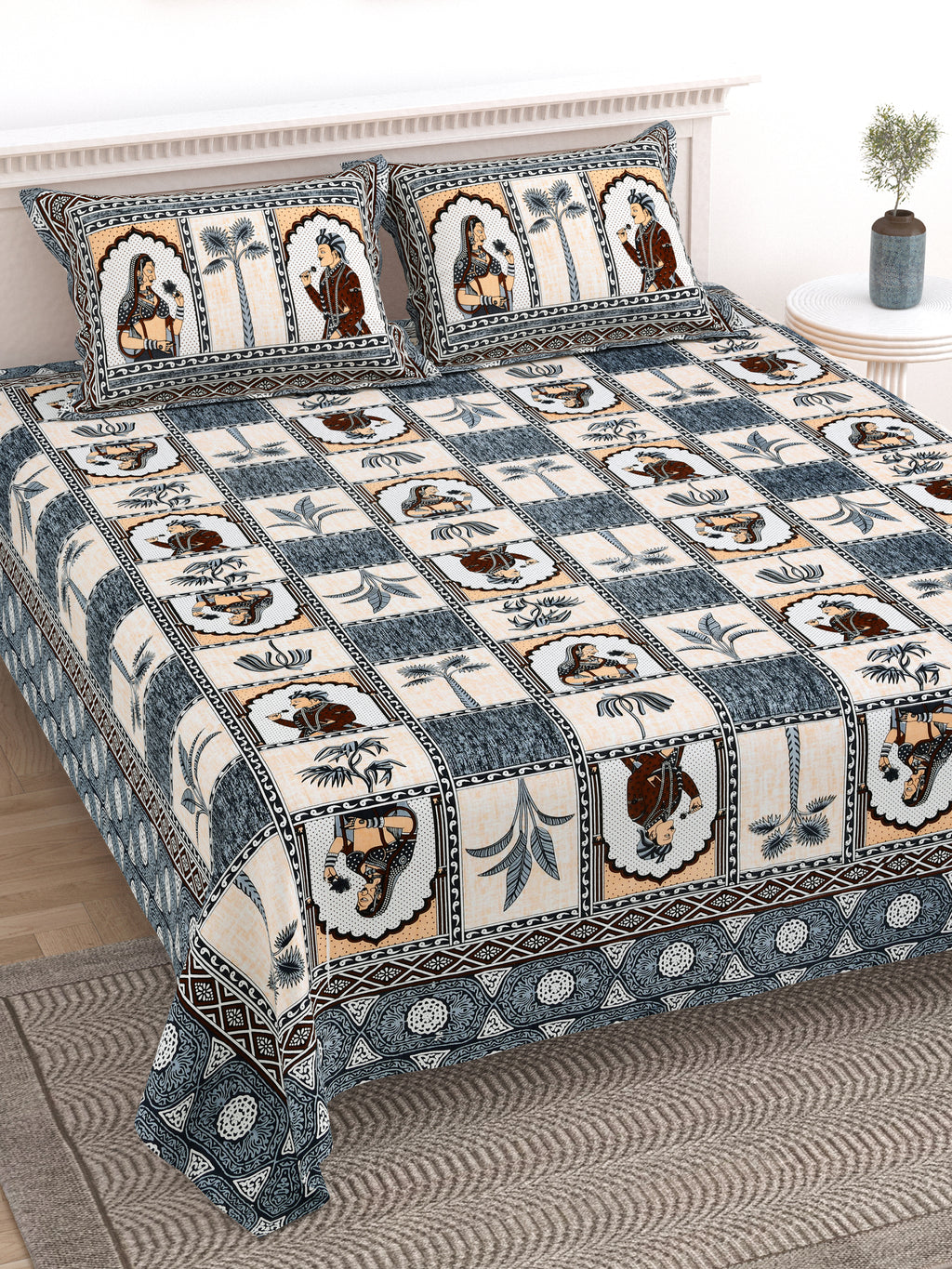 100% Cotton Traditional Floral Printed Bedsheet Multicolor ( Size 100 X 108 )