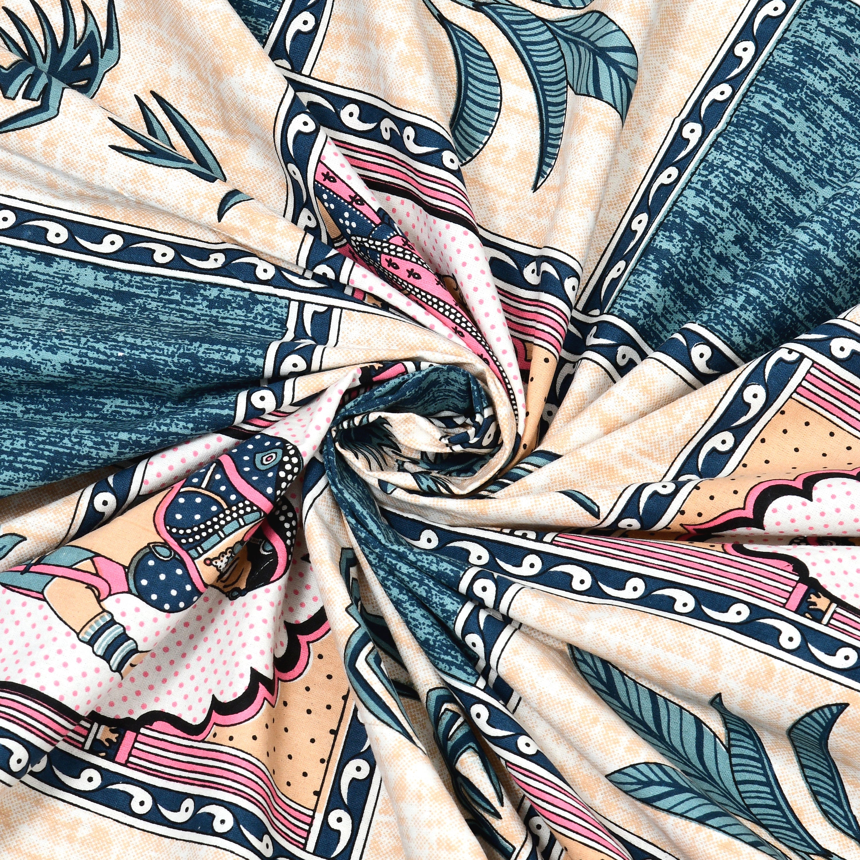 100% Cotton Traditional Floral Printed Bedsheet Multicolor ( Size 100 X 108 )