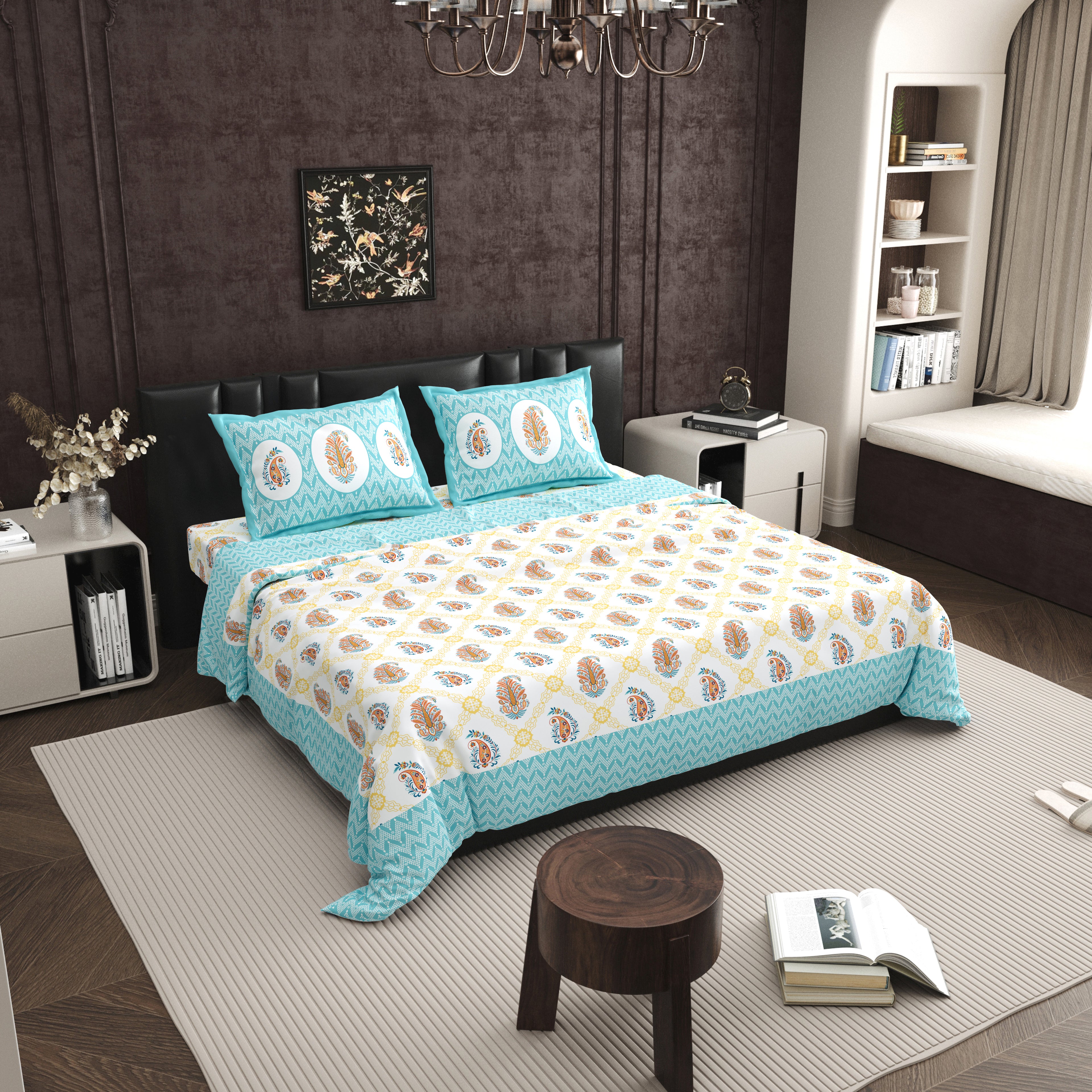 100% PREMIUM COTTON TRADITIONAL HAND MADE BEDSHEET MULTICOLOR ( SIZE 108 X 108 )