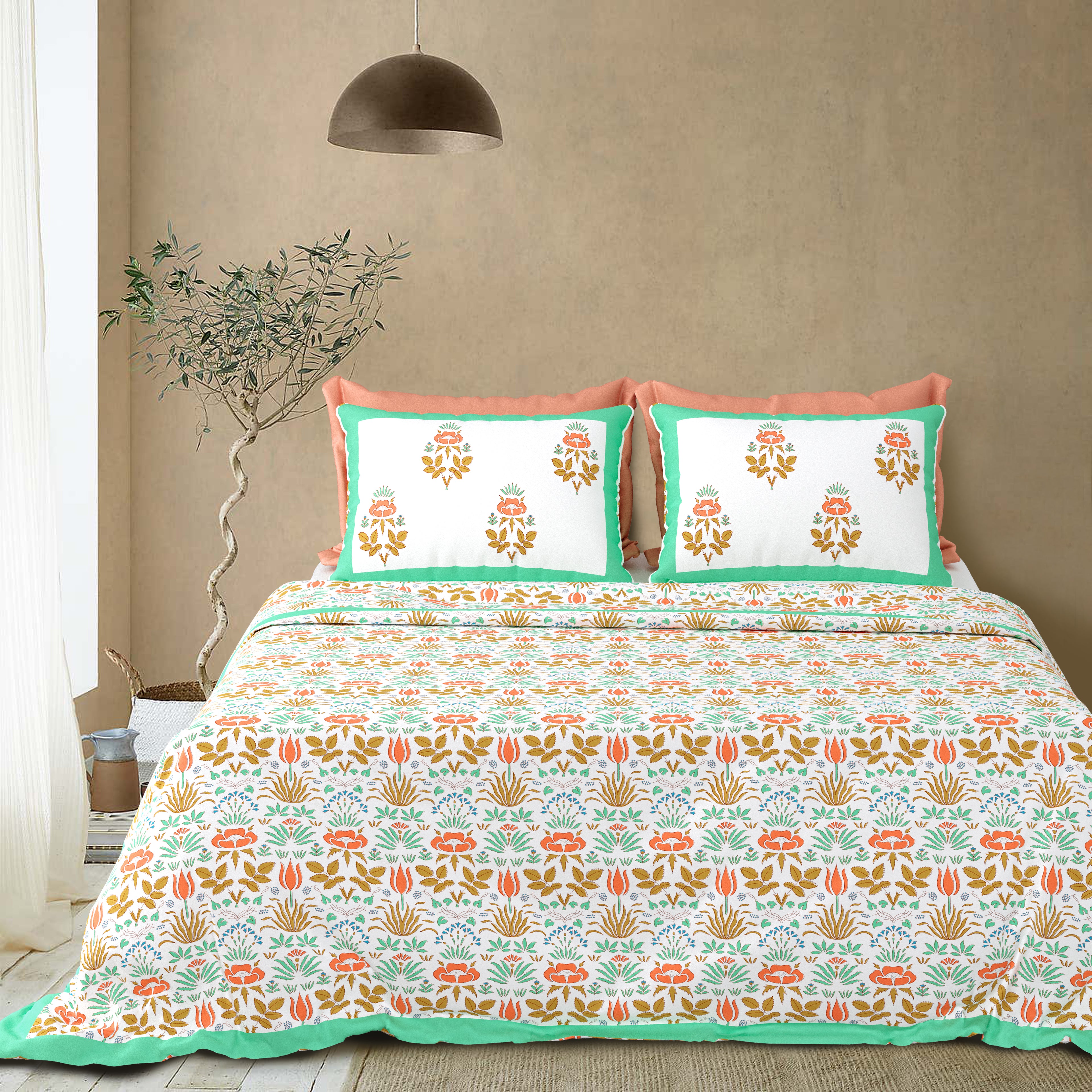 100% Cotton Traditional Floral Printed Bedsheet Multicolor ( Size 100 X 108 )