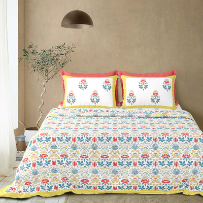 100% Cotton Traditional Floral Printed Bedsheet Multicolor ( Size 100 X 108 )